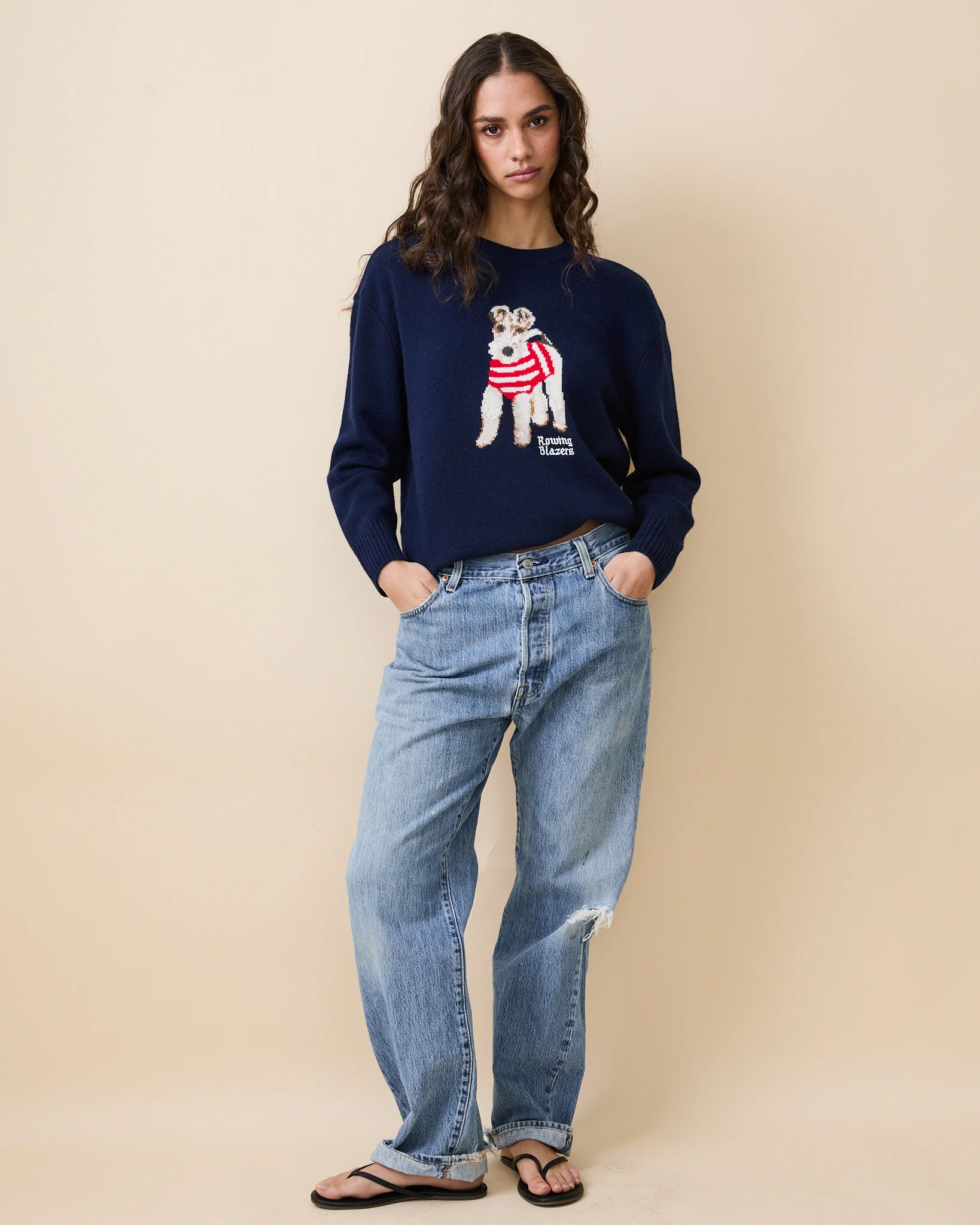 Women's Cashmere Terrier Sweater Navy - Image 4