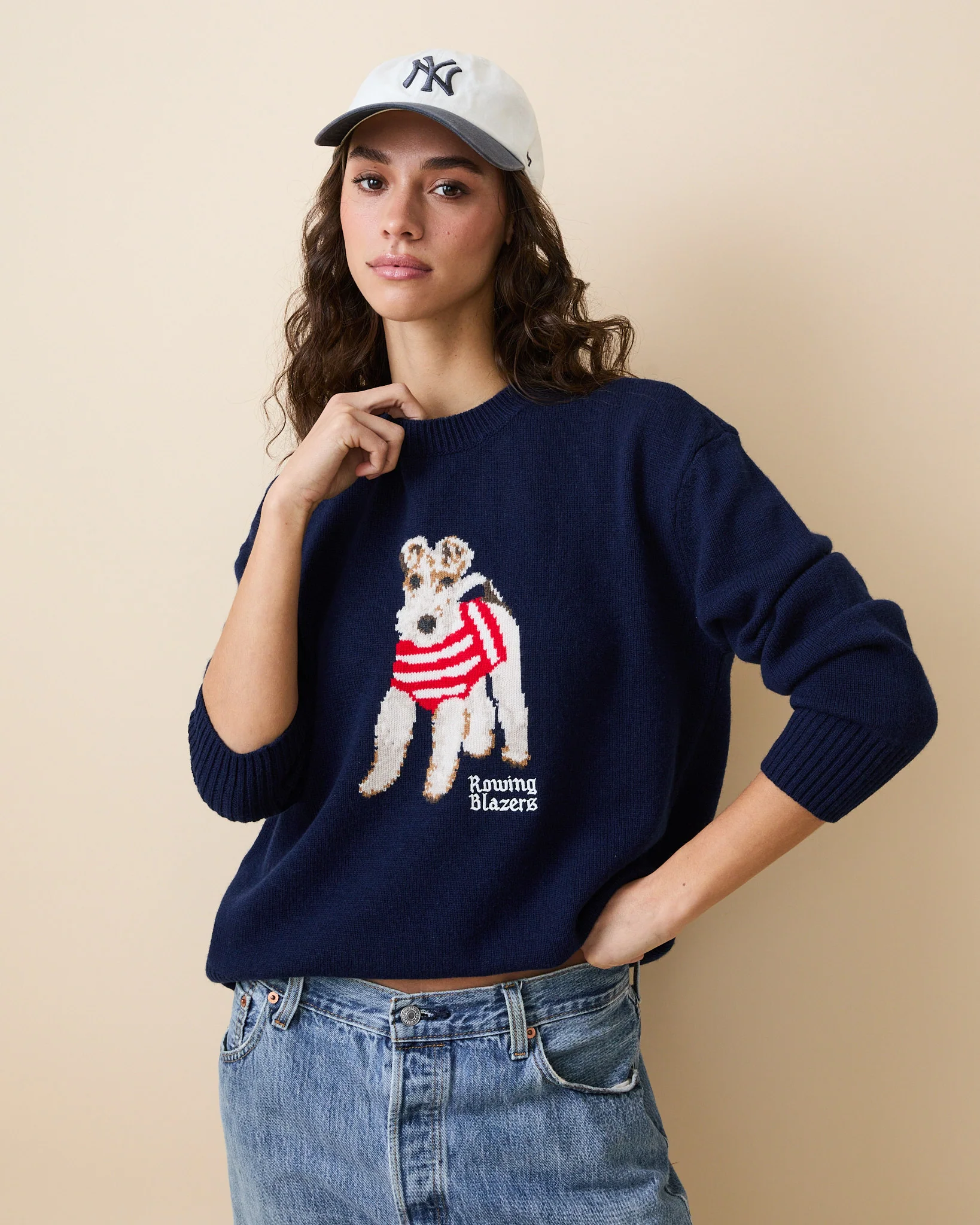 Women's Cashmere Terrier Sweater Navy - Image 5