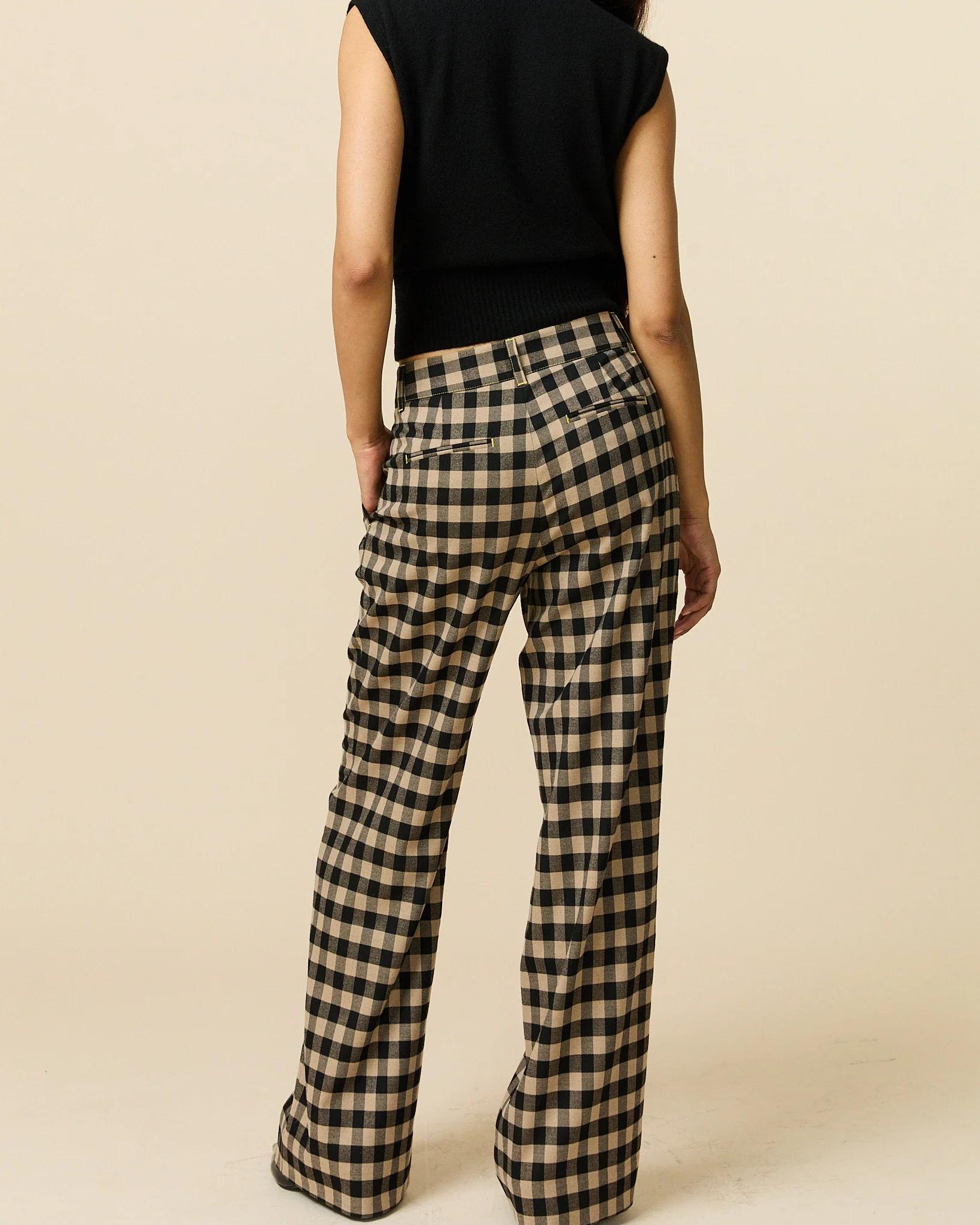 Women's Check Trousers Brown Black Check - Image 4