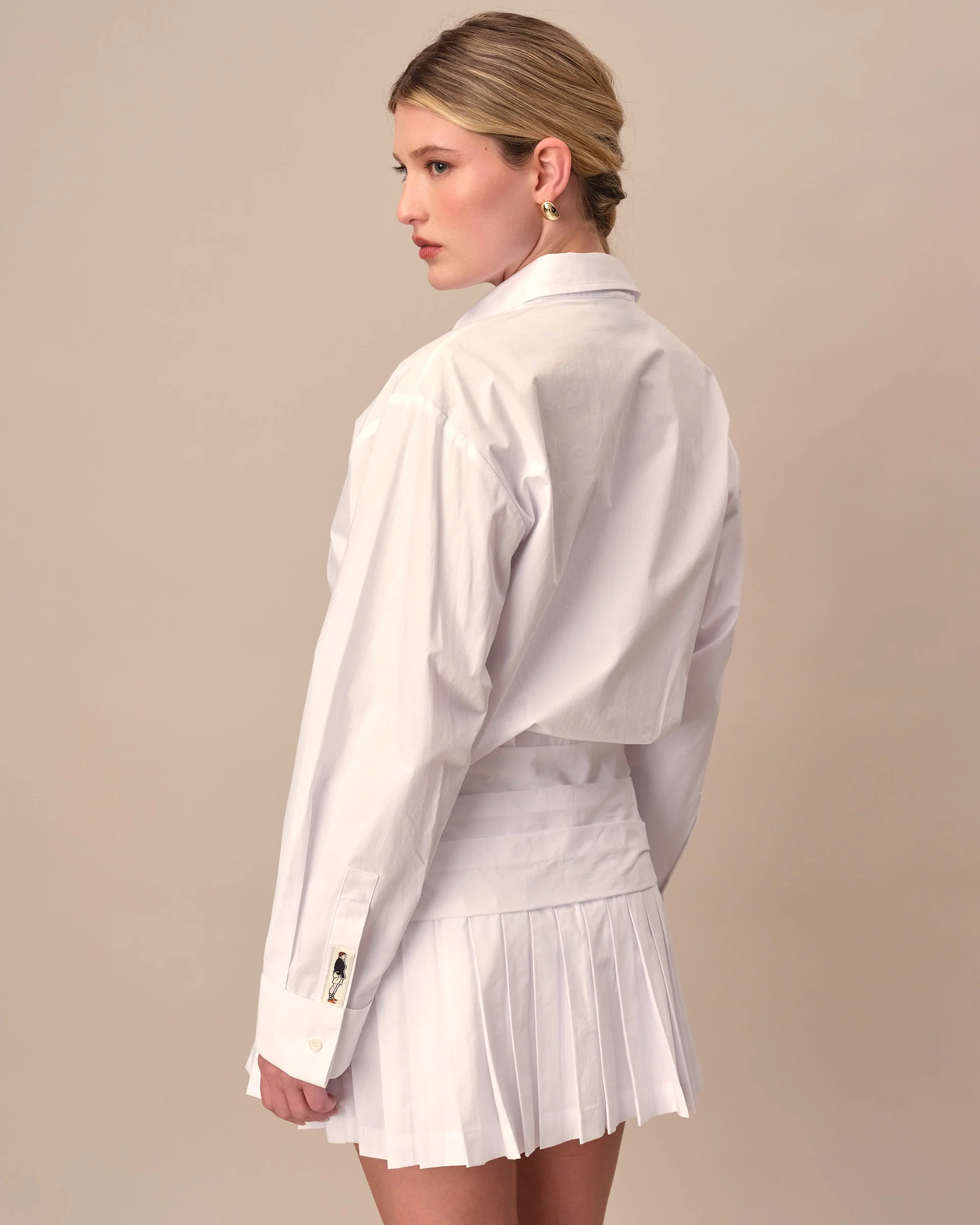 Women's Classic Button Down Pleated Shirt Dress White - Image 3