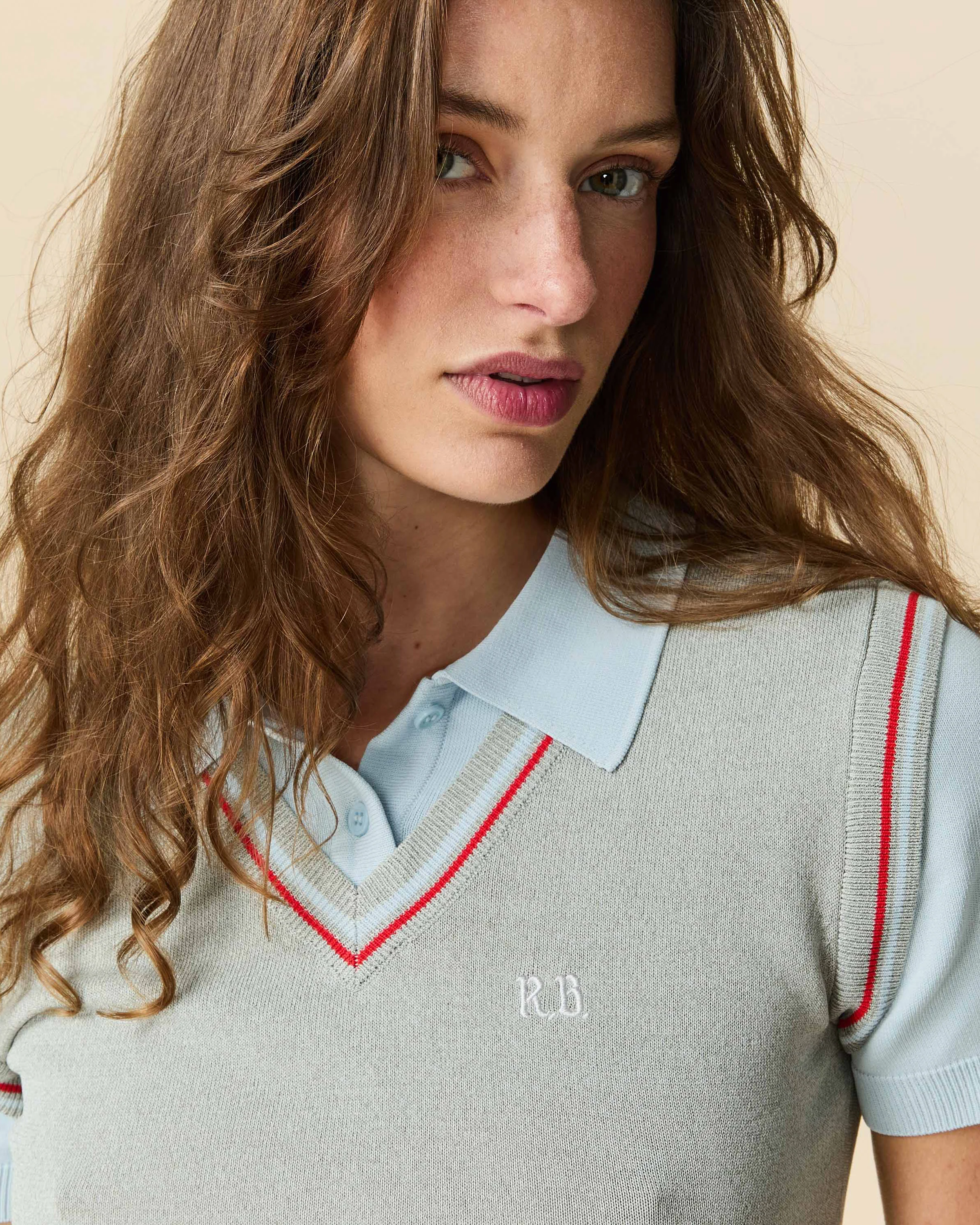 Women's Contrast Knit Layered Polo Blue - Image 4