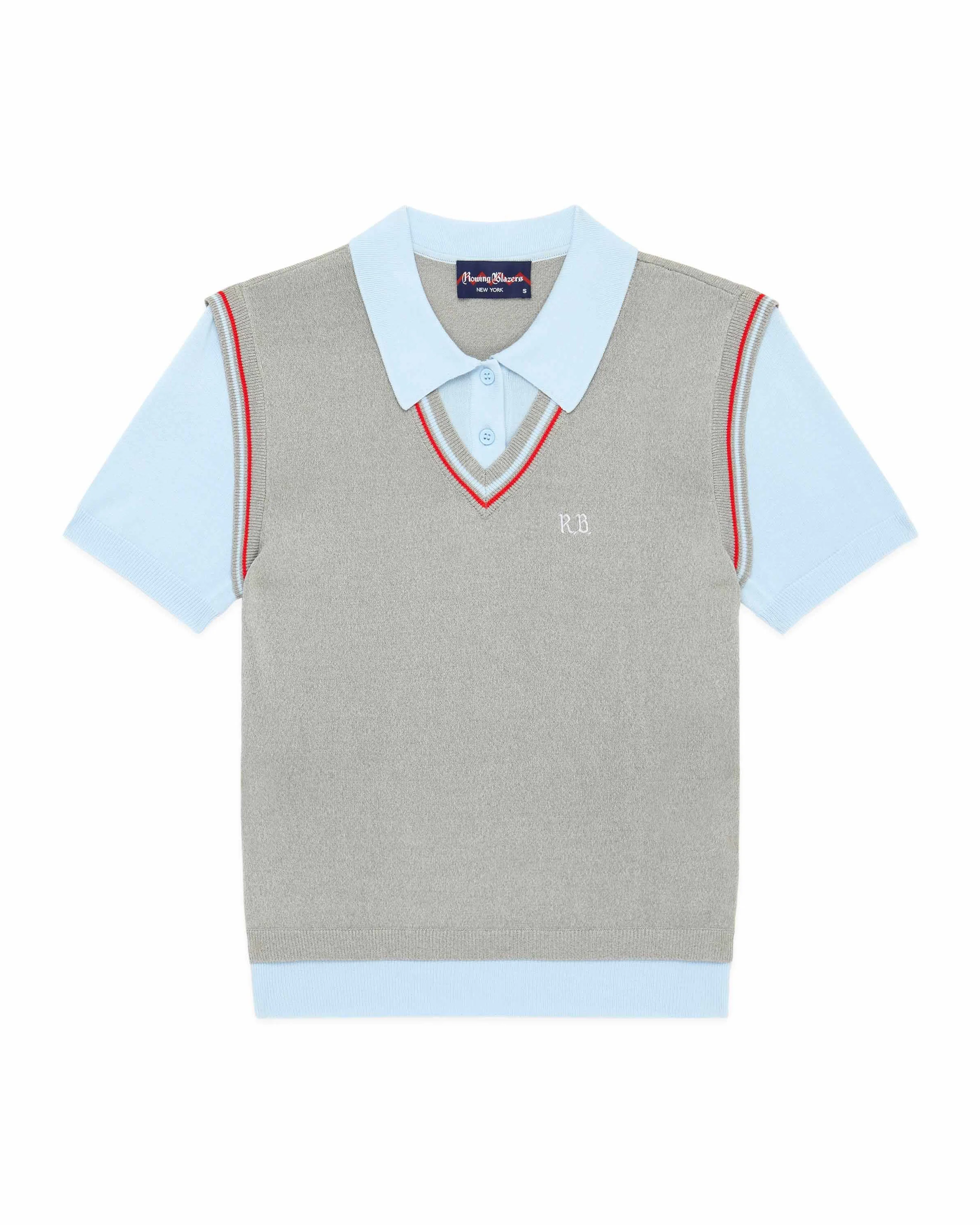 Women's Contrast Knit Layered Polo Blue - Image 8