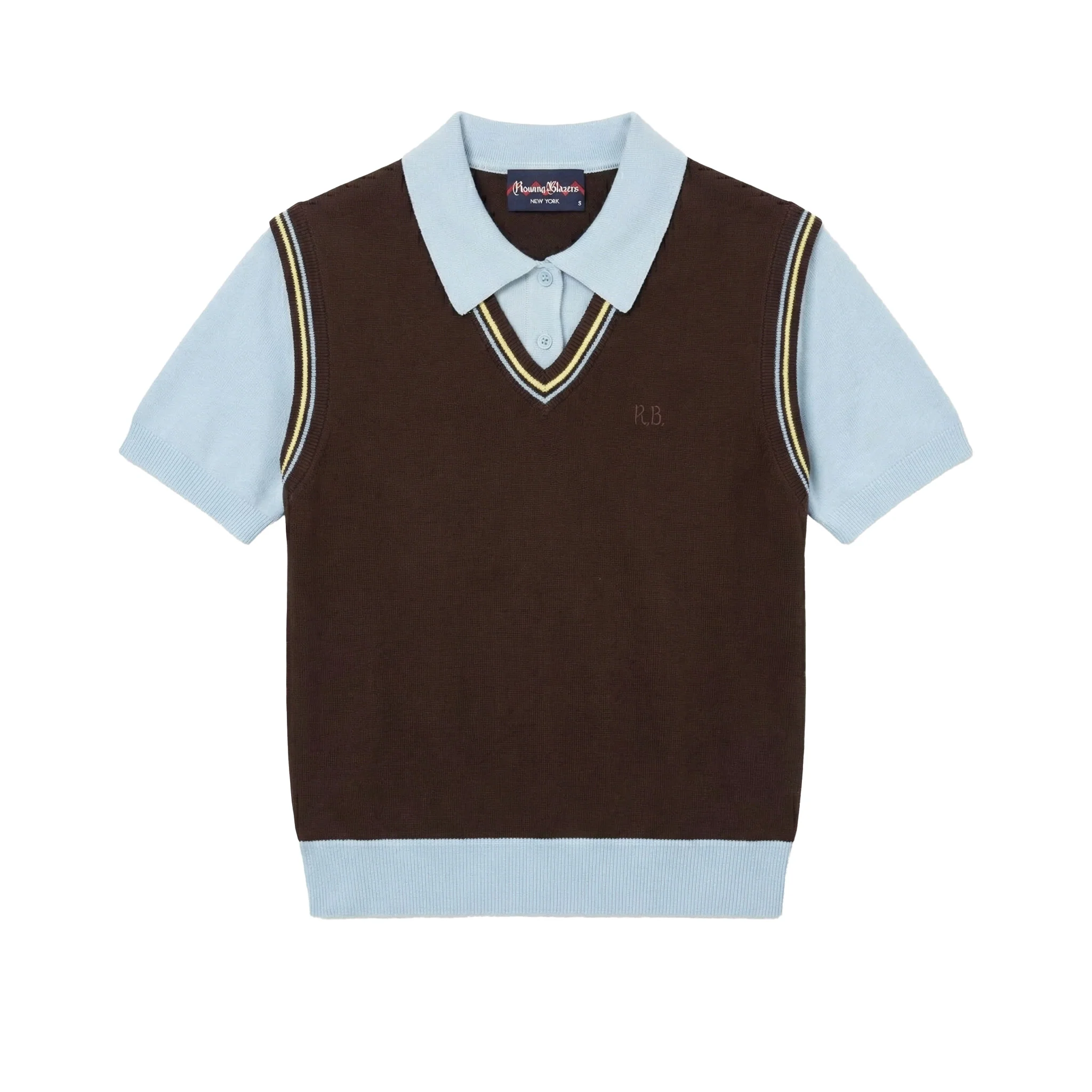 Women's Contrast Knit Layered Polo Brown - Image 8