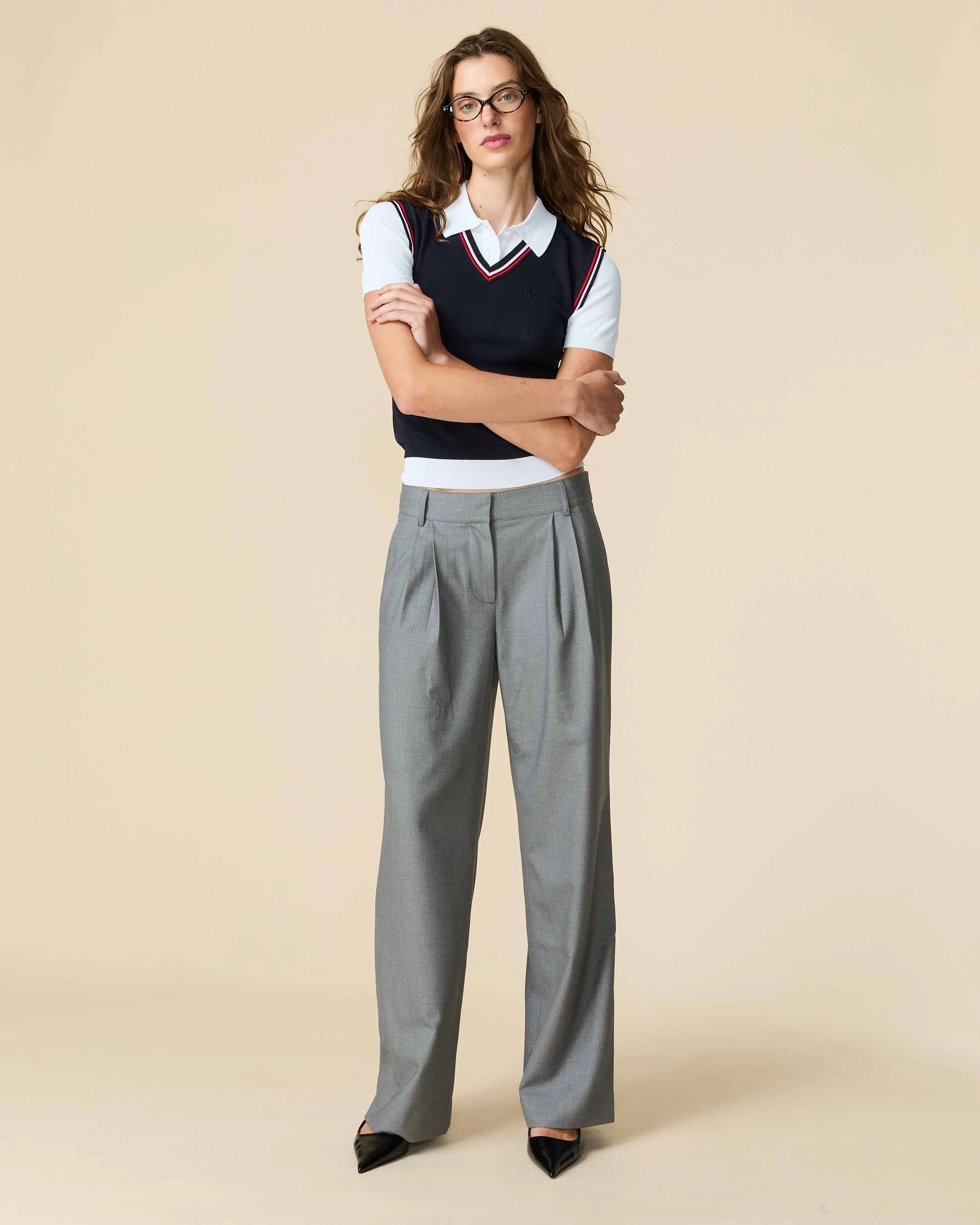 Women's Contrast Knit Layered Polo Navy - Image 3
