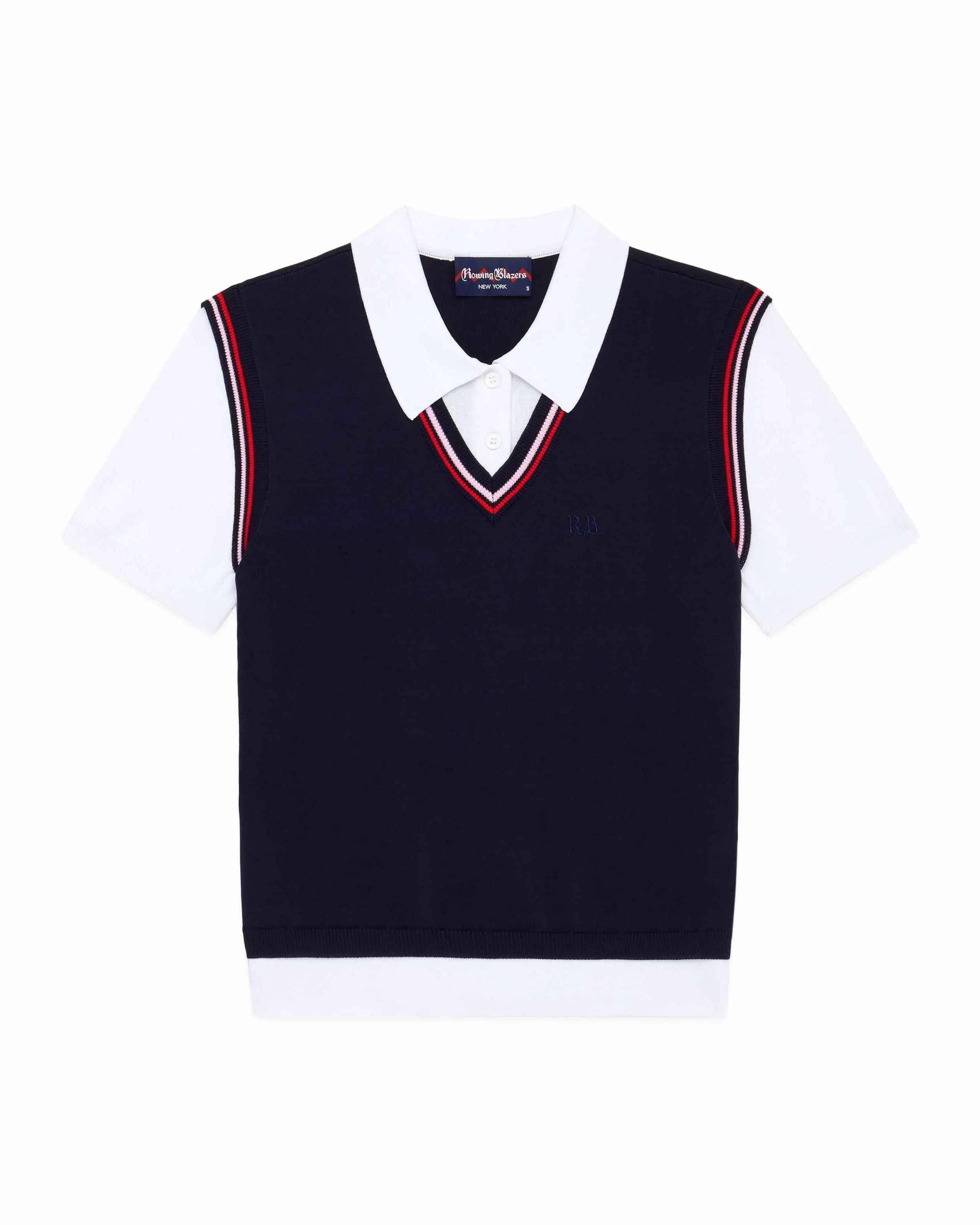 Women's Contrast Knit Layered Polo Navy - Image 6
