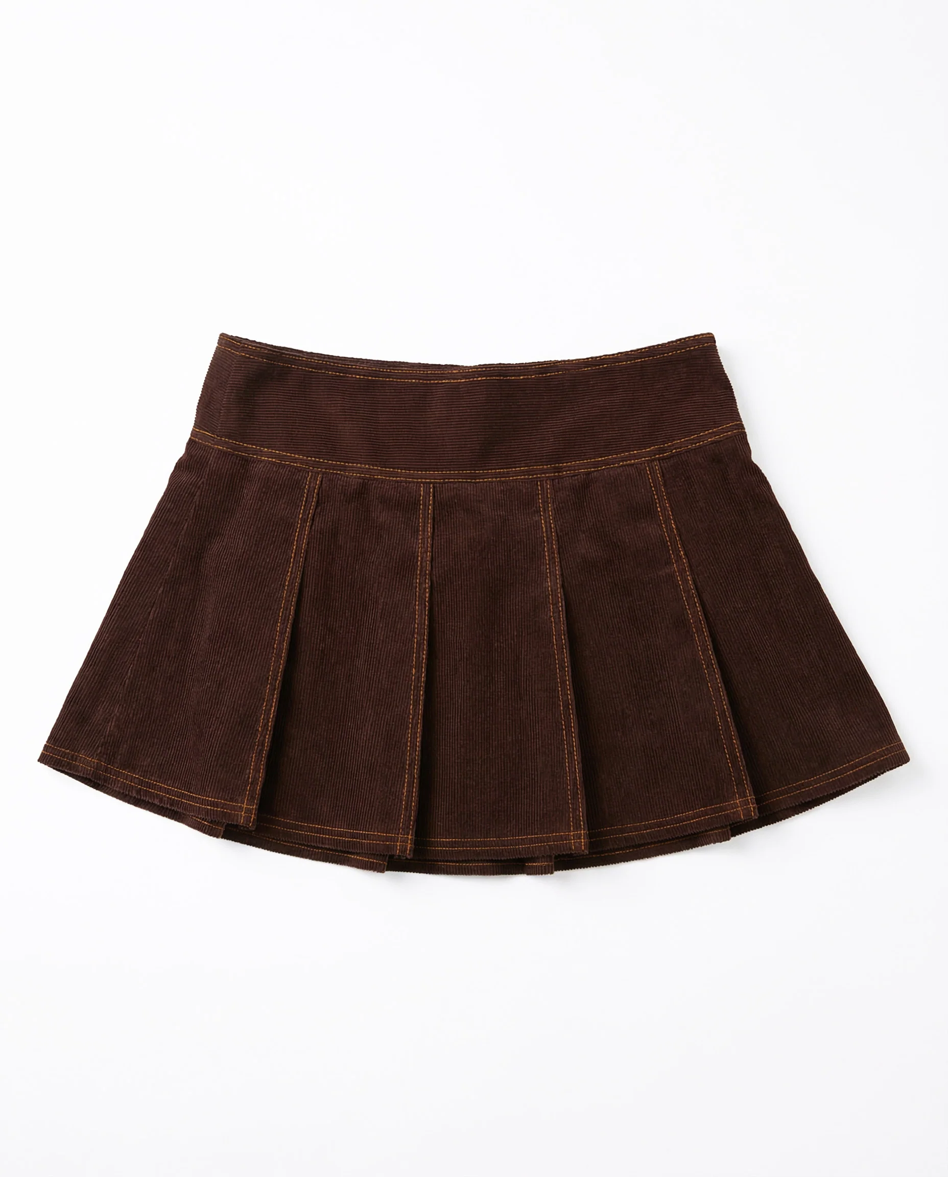 Women's Corduroy Pleated Skirt Dark Brown - Image 6