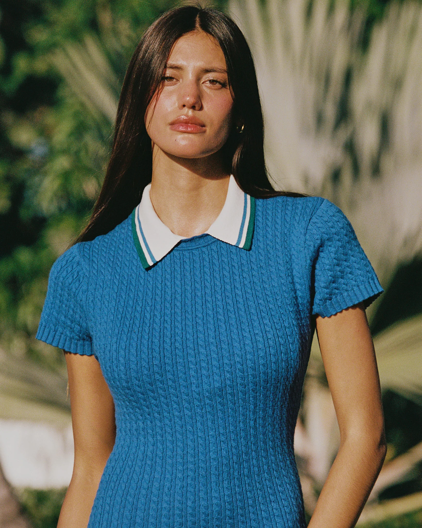 Women's Cotton Cable Knit Pleated Dress Blue - Image 5