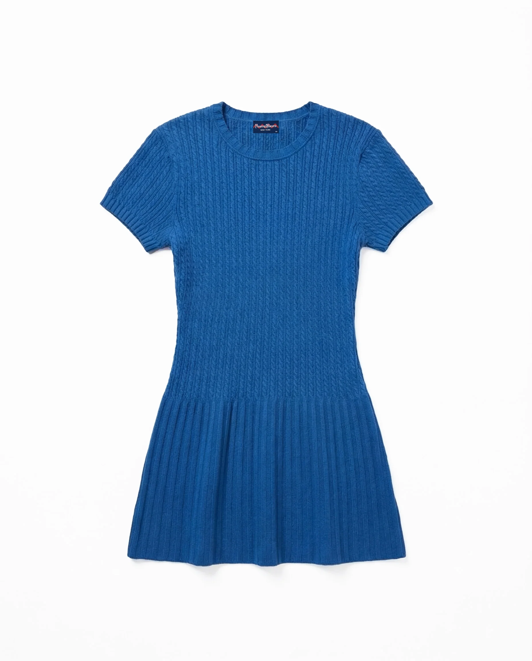Women's Cotton Cable Knit Pleated Dress Blue - Image 9