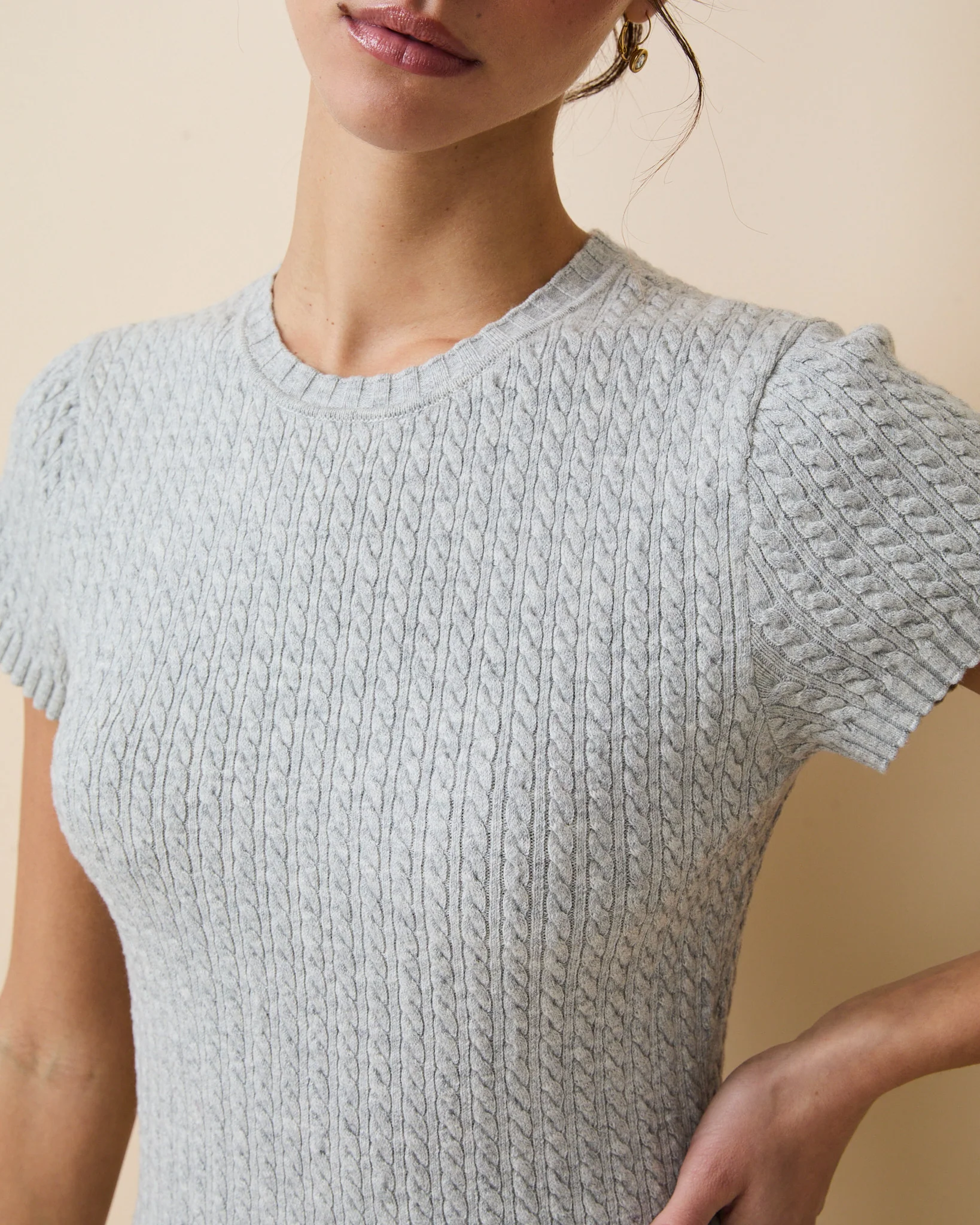 Women's Cotton Cable Knit Pleated Dress Heather Gray - Image 5