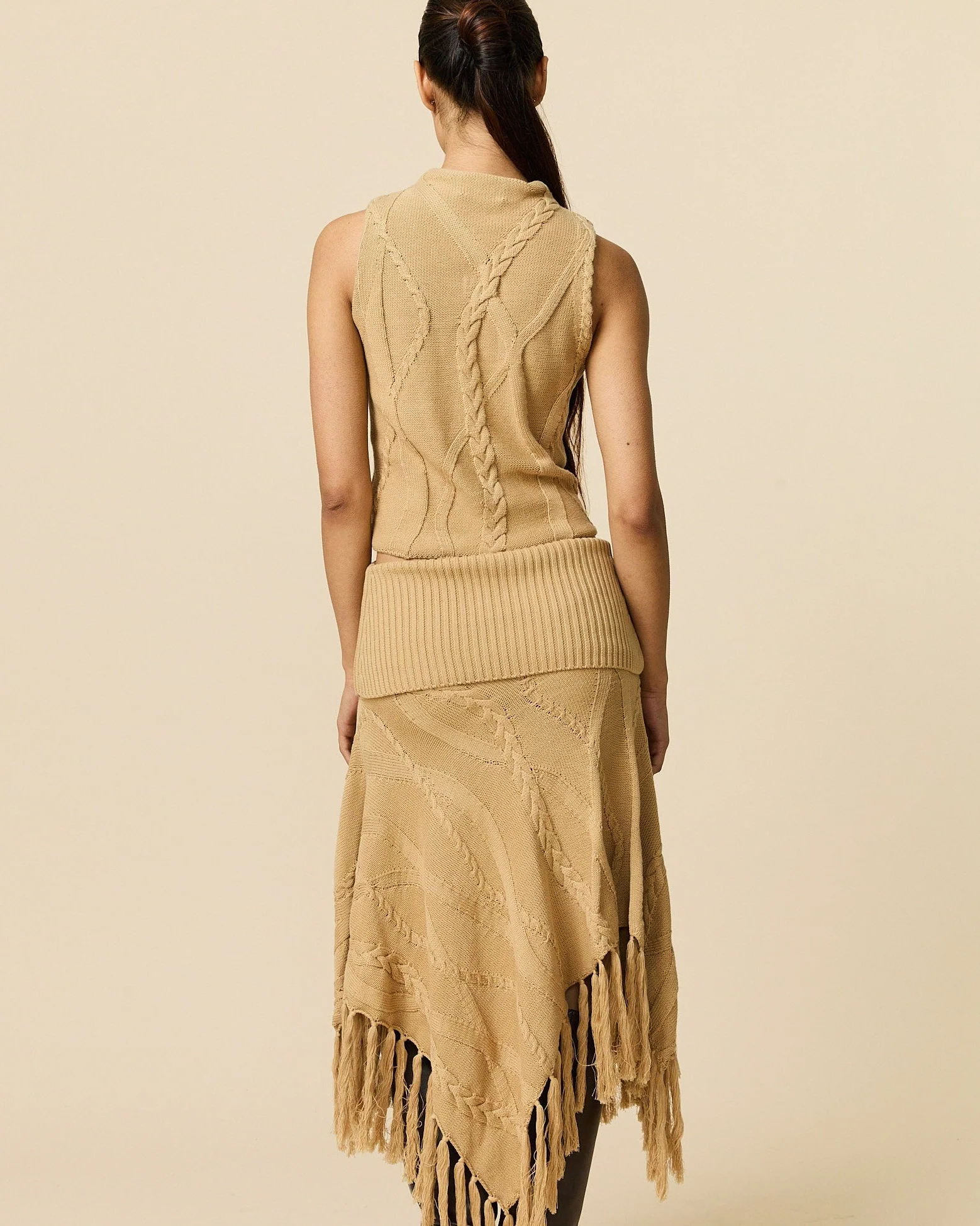 Women's Cotton Cable Tank Camel - Image 7