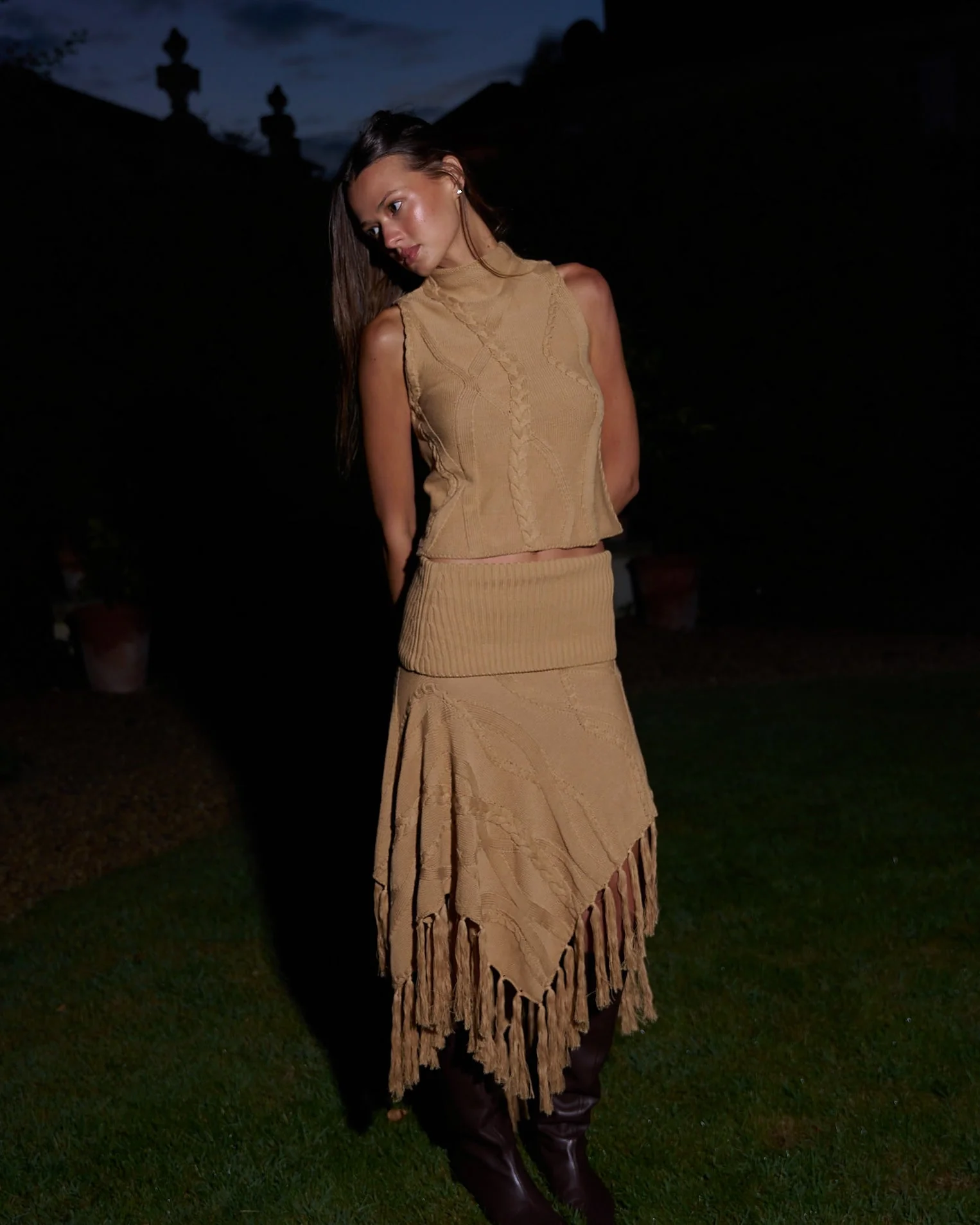 Women's Cotton Cable Tank Camel - Image 8