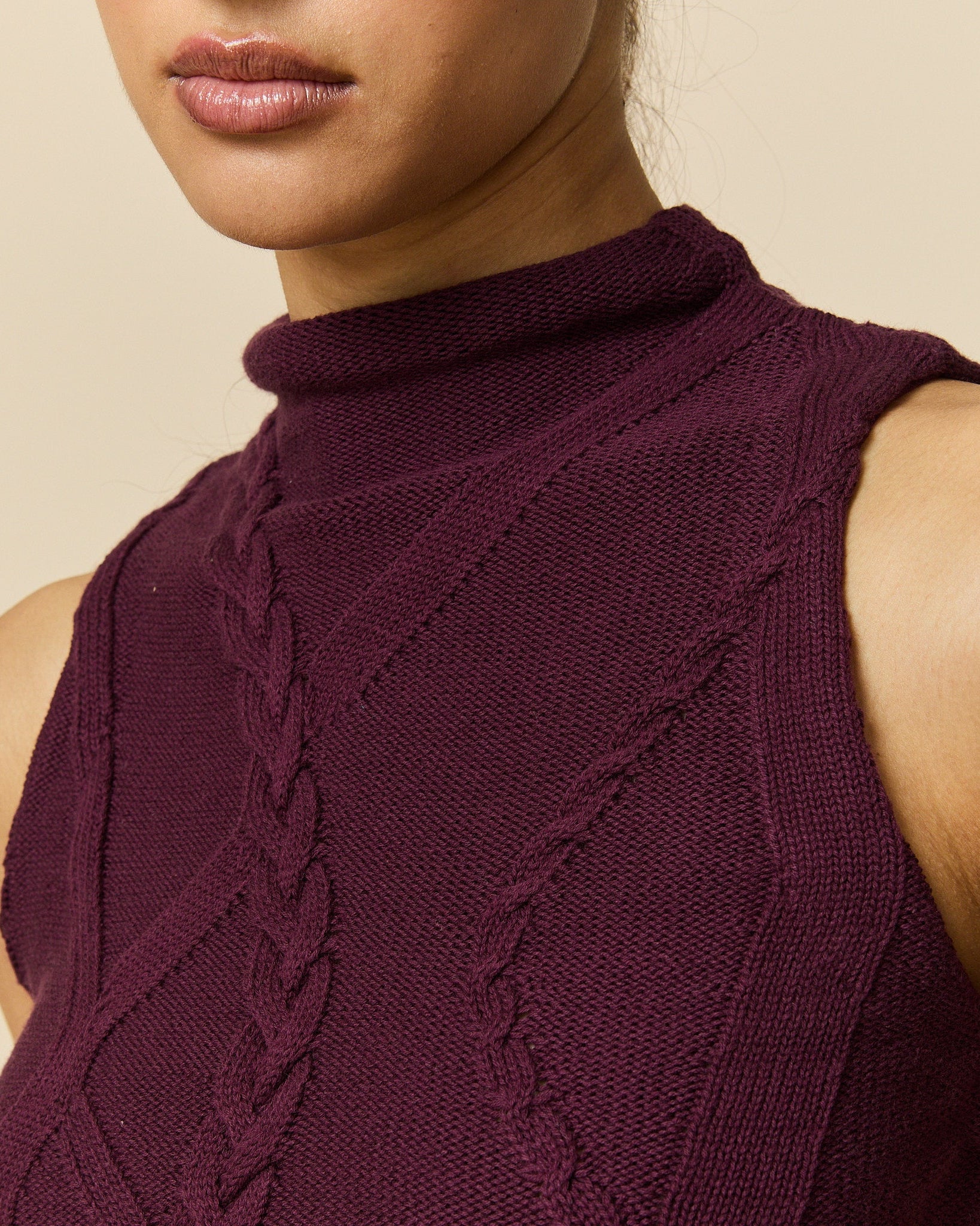 Women's Cotton Cable Tank Wine - Image 3