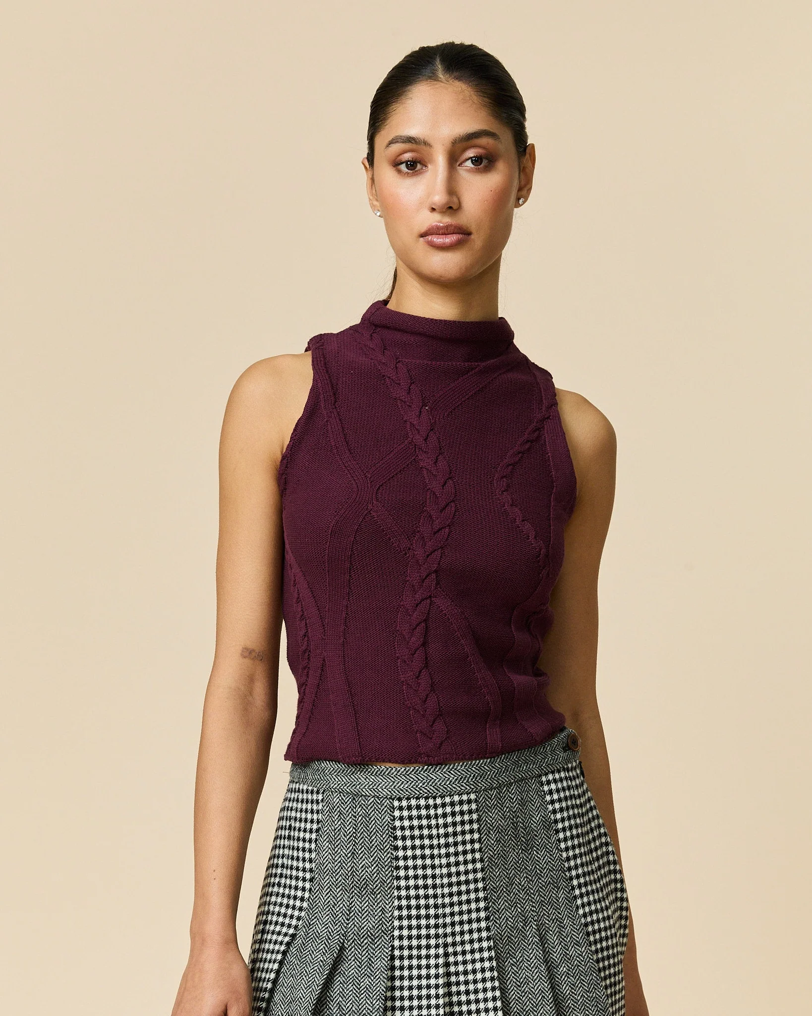 Women's Cotton Cable Tank Wine - Image 5