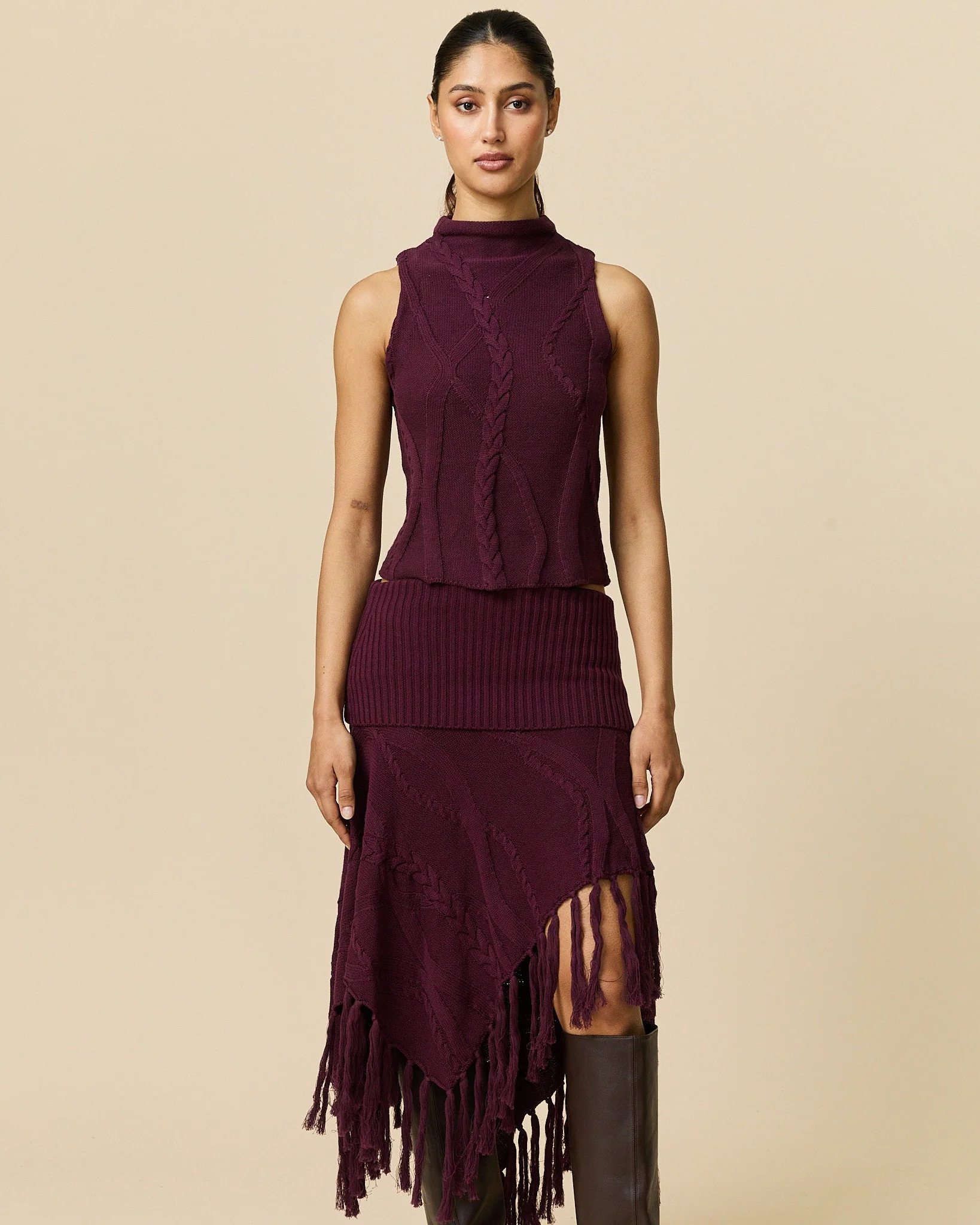 Women's Cotton Cable Tank Wine - Image 7