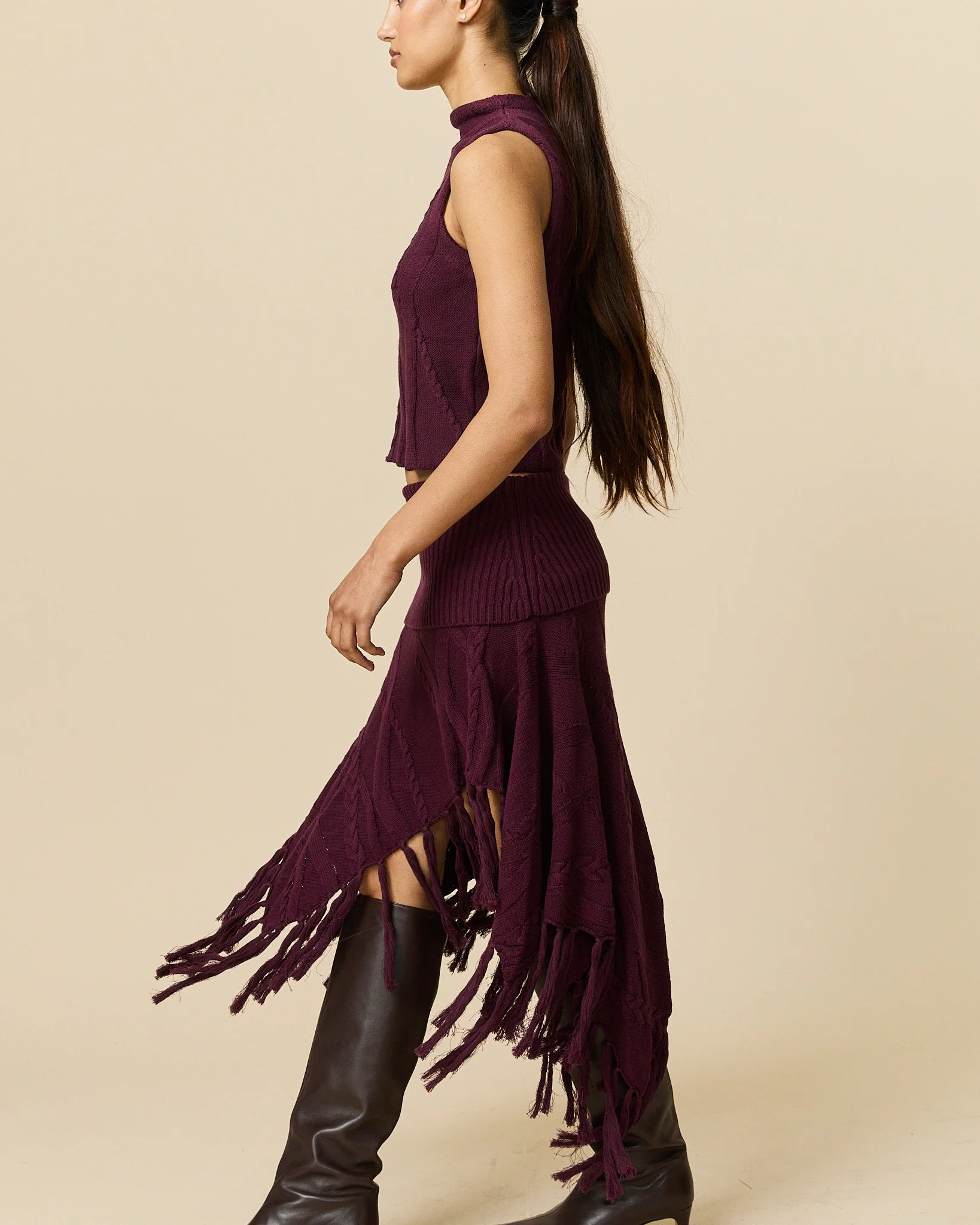 Women's Cotton Cable Tank Wine - Image 8