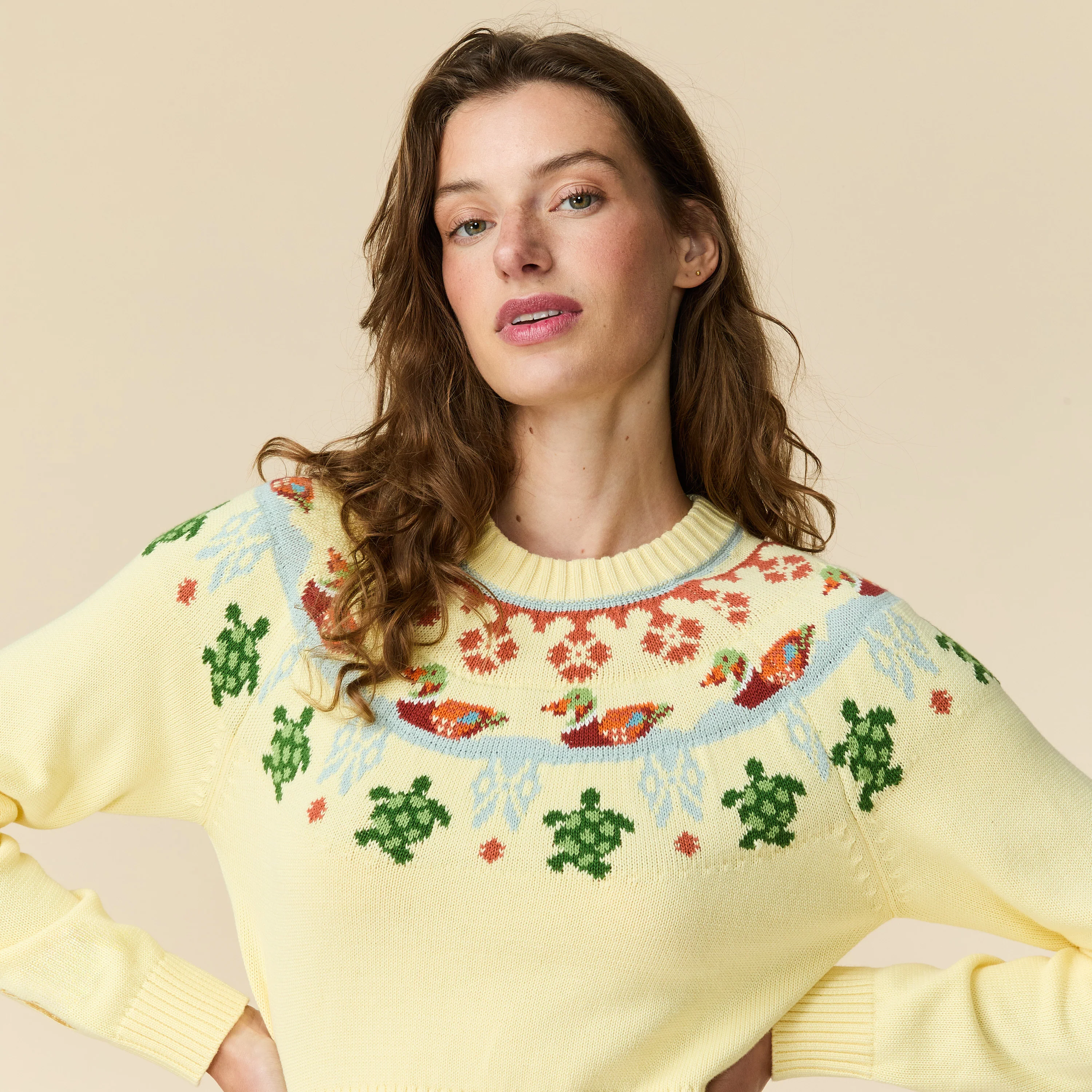 Women's Cotton Fairisle Cropped Sweater Yellow - Image 5
