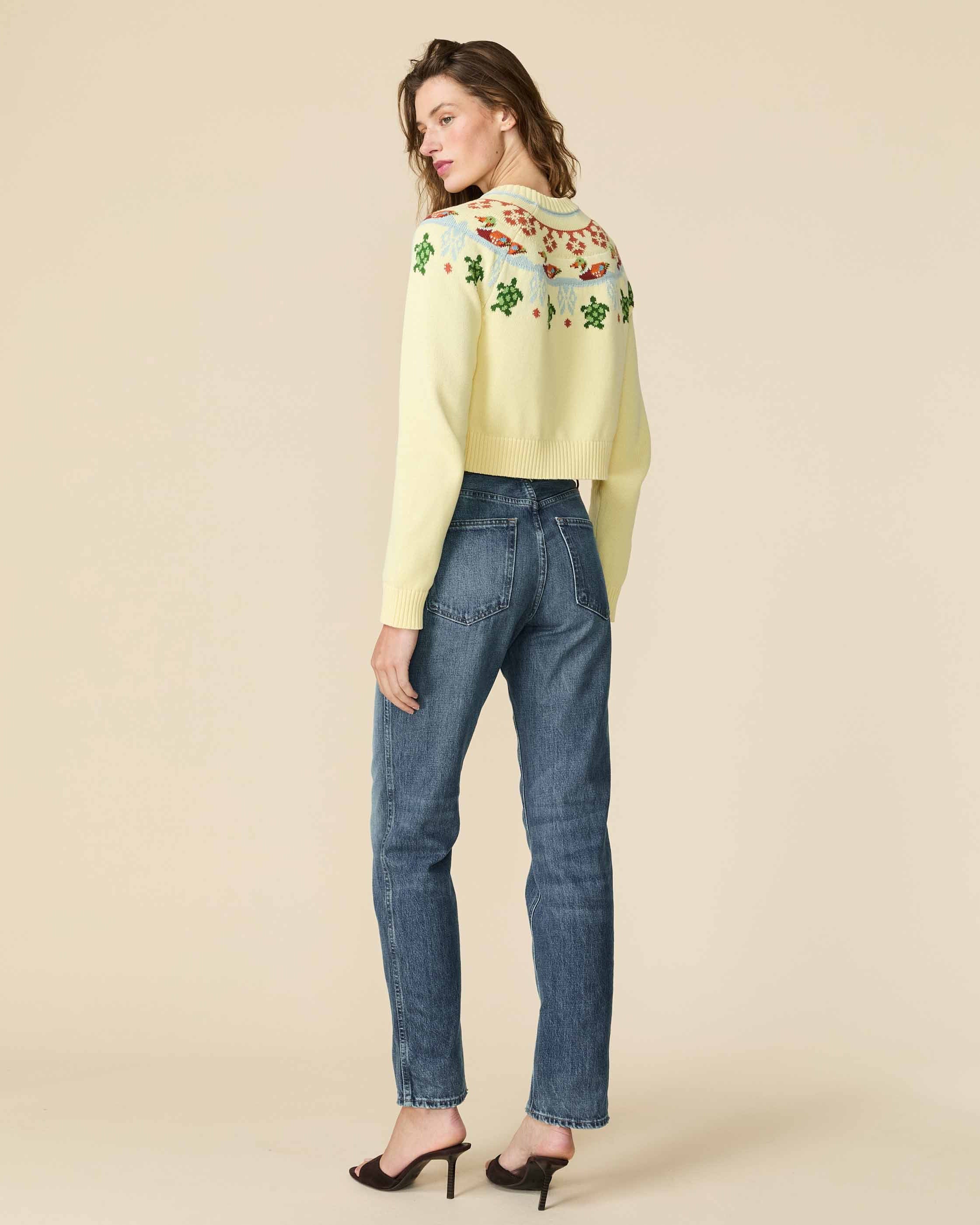 Women's Cotton Fairisle Cropped Sweater Yellow - Image 8