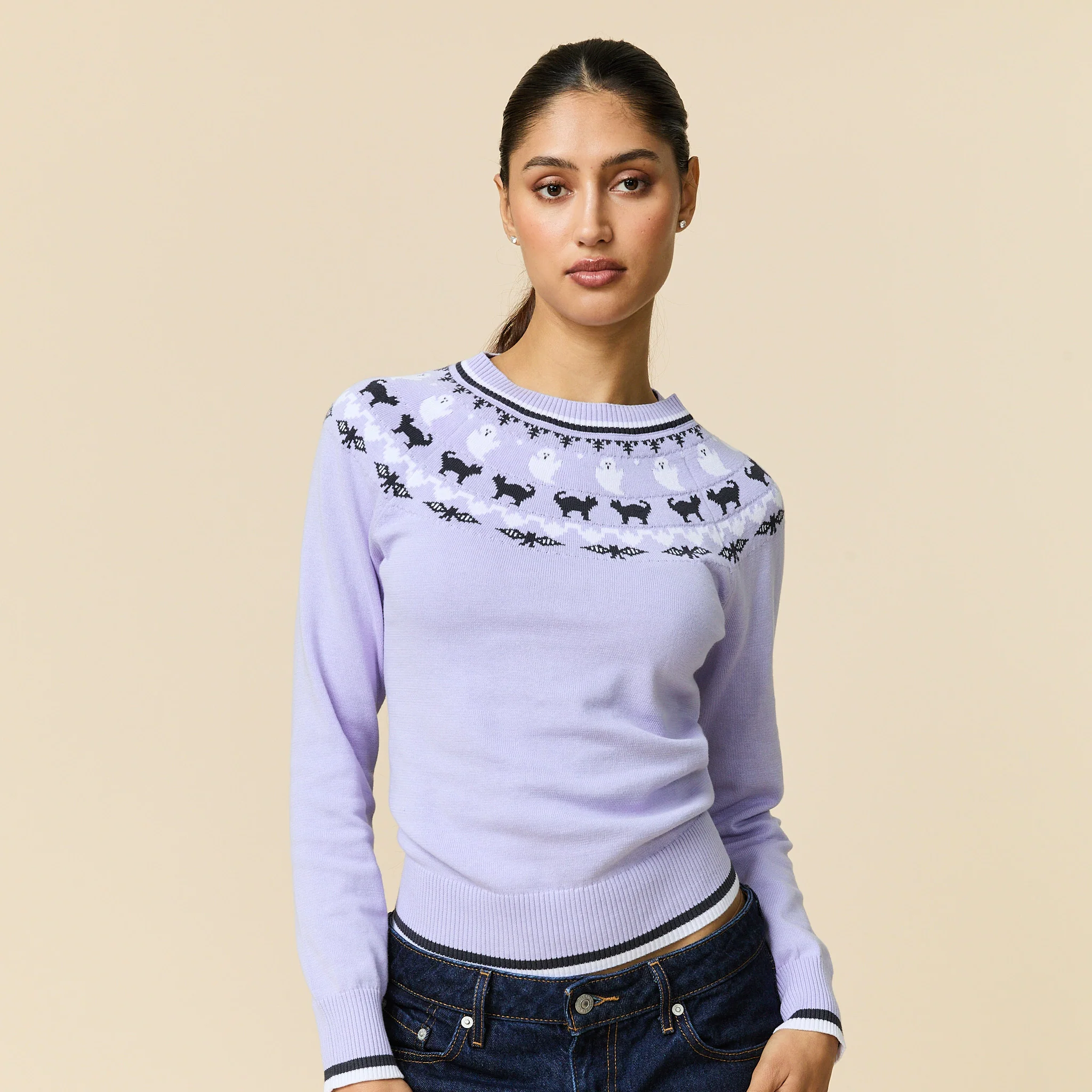 Women's Cotton Halloween Fairisle Sweater Purple - Image 2
