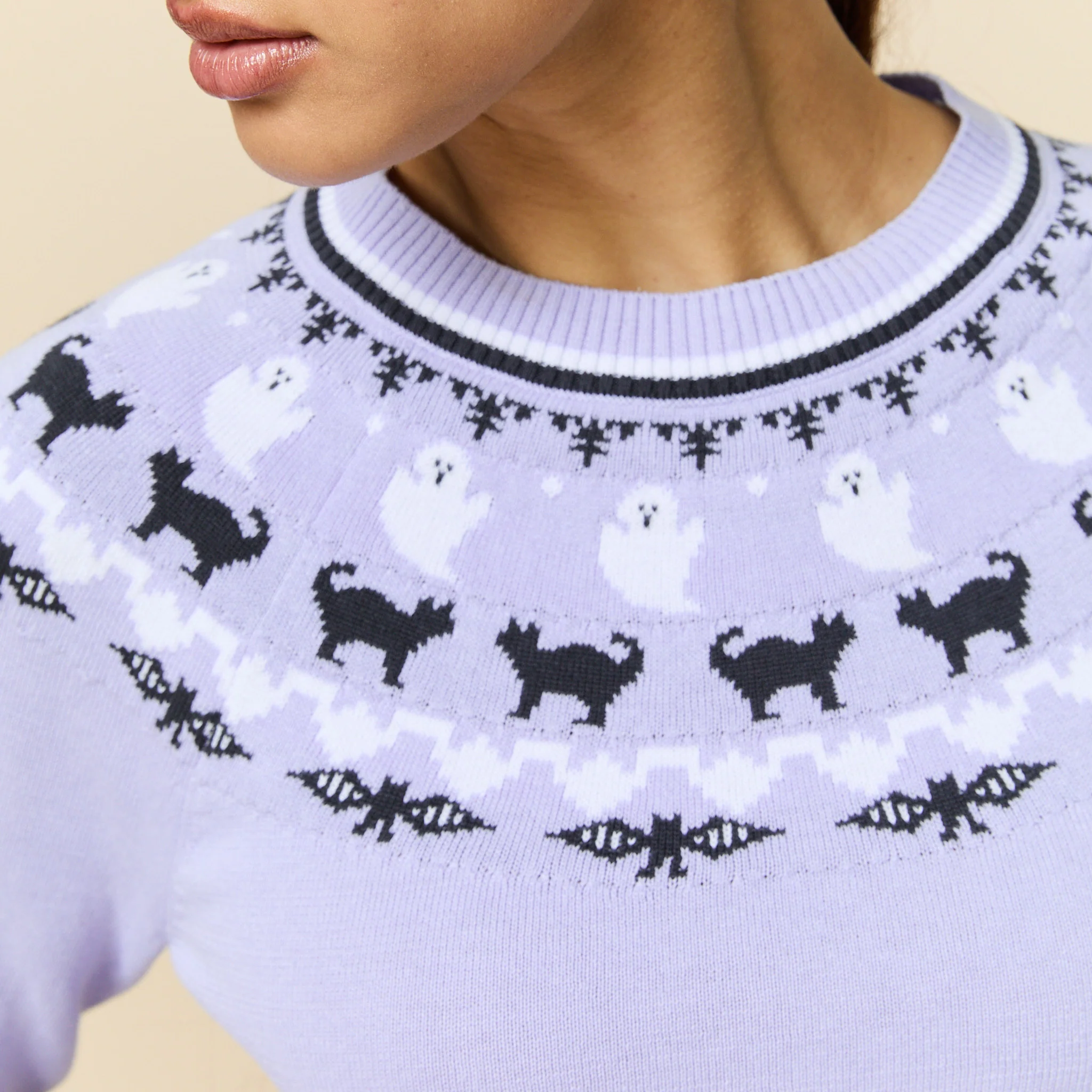 Women's Cotton Halloween Fairisle Sweater Purple - Image 4