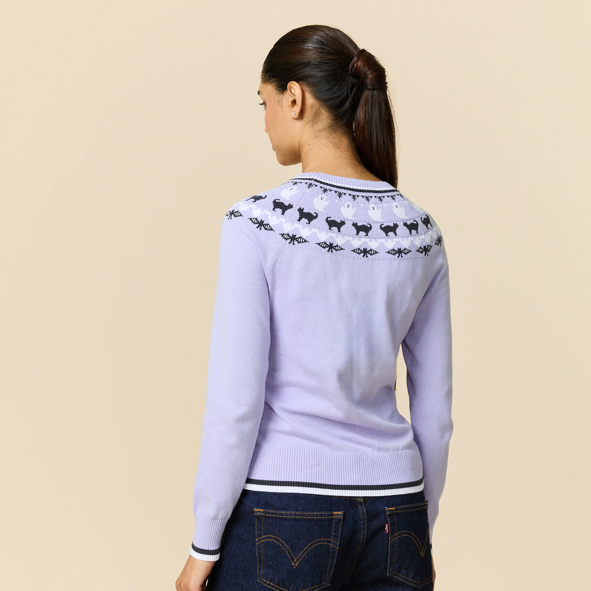 Women's Cotton Halloween Fairisle Sweater Purple - Image 6