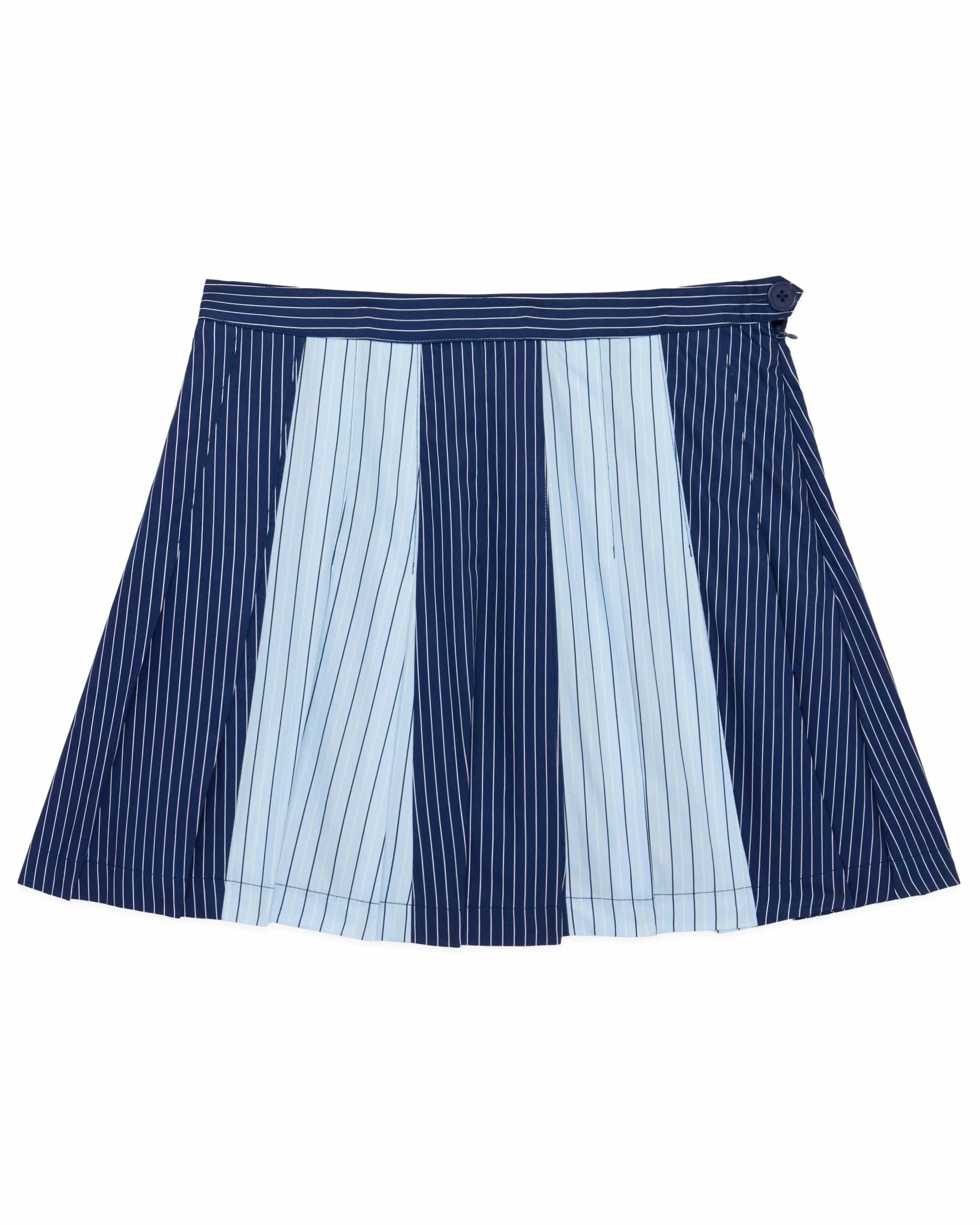 Women's Cotton Pleated Mini Skirt Blue Mixed Pinstripe - Image 3