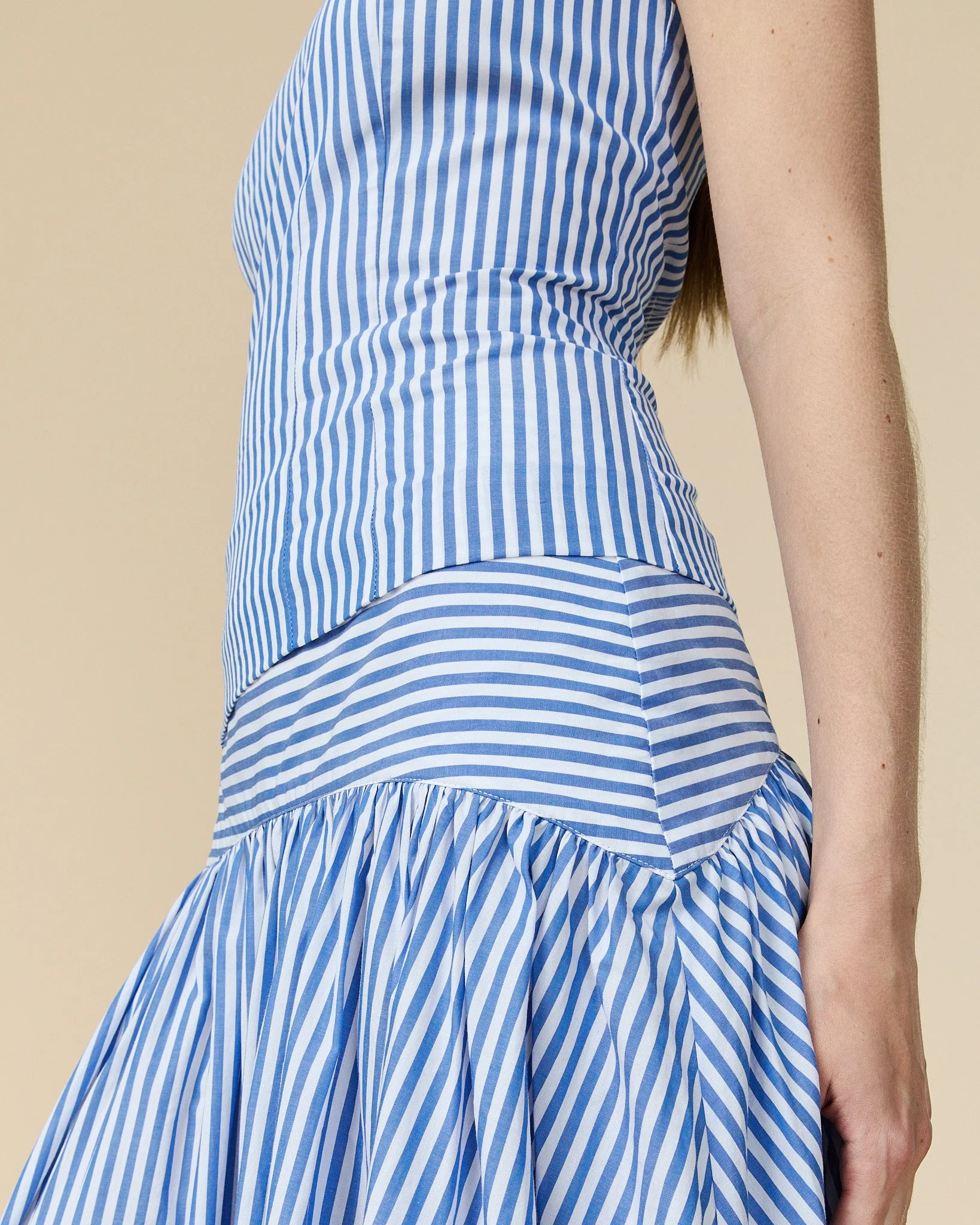Women's Cotton Poplin Pinstripe Skirt Bright Blue Stripe - Image 4