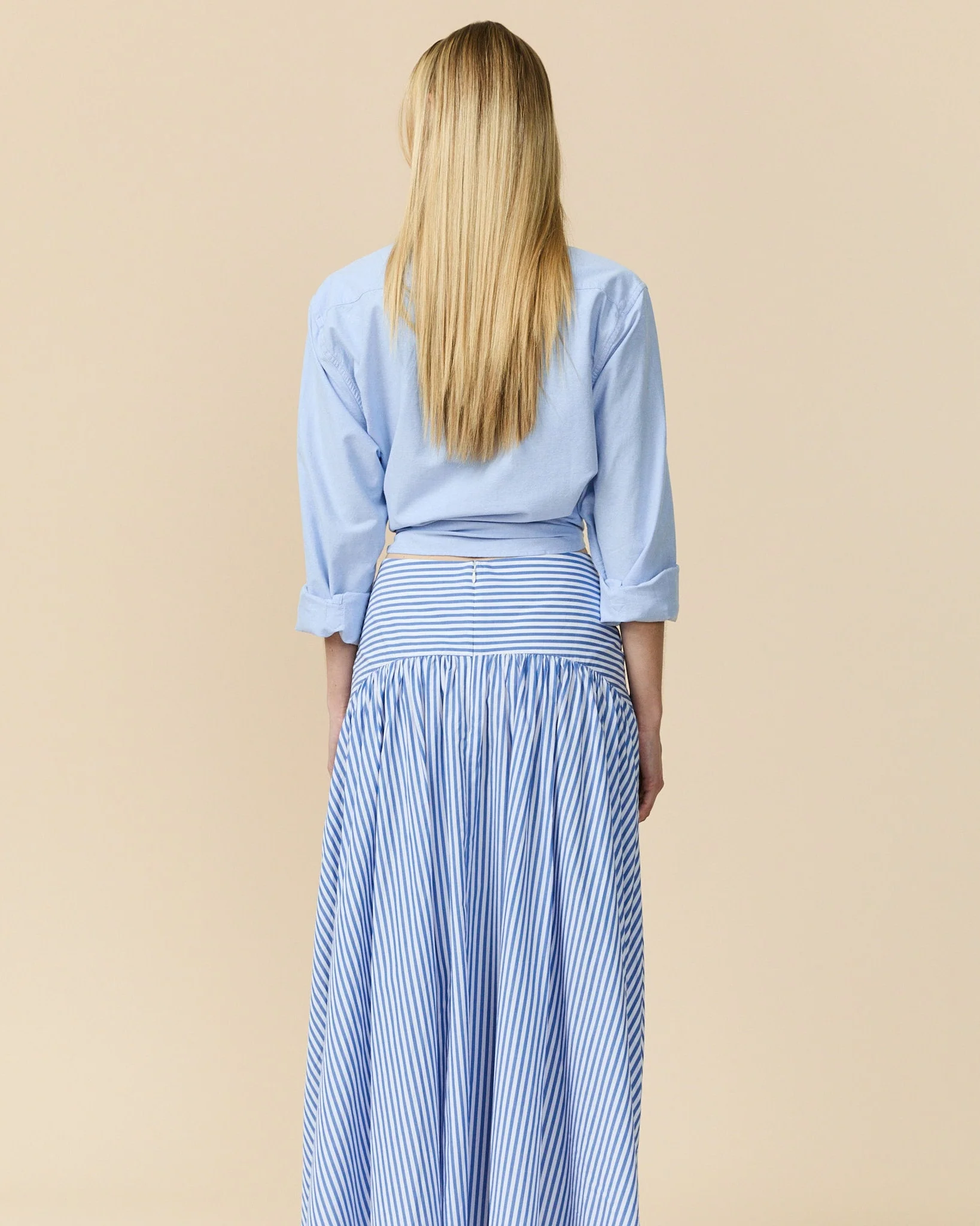 Women's Cotton Poplin Pinstripe Skirt Bright Blue Stripe - Image 7