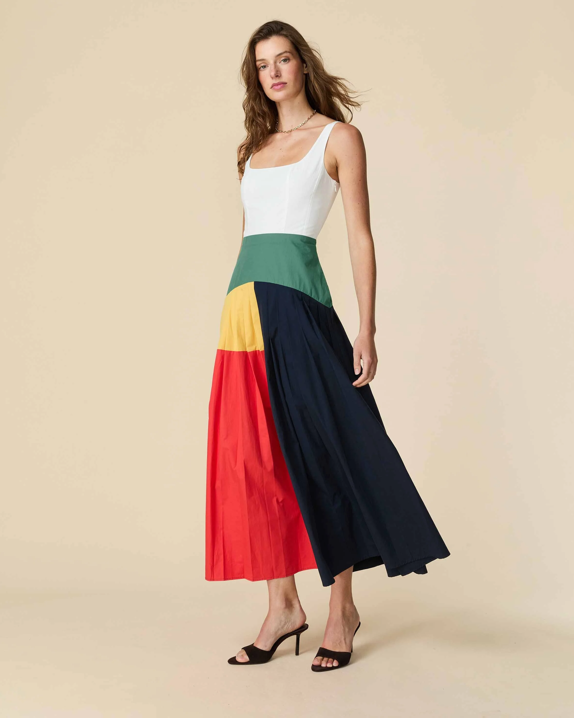 Women's Cotton Poplin Pleated Dress Colorblock - Image 3