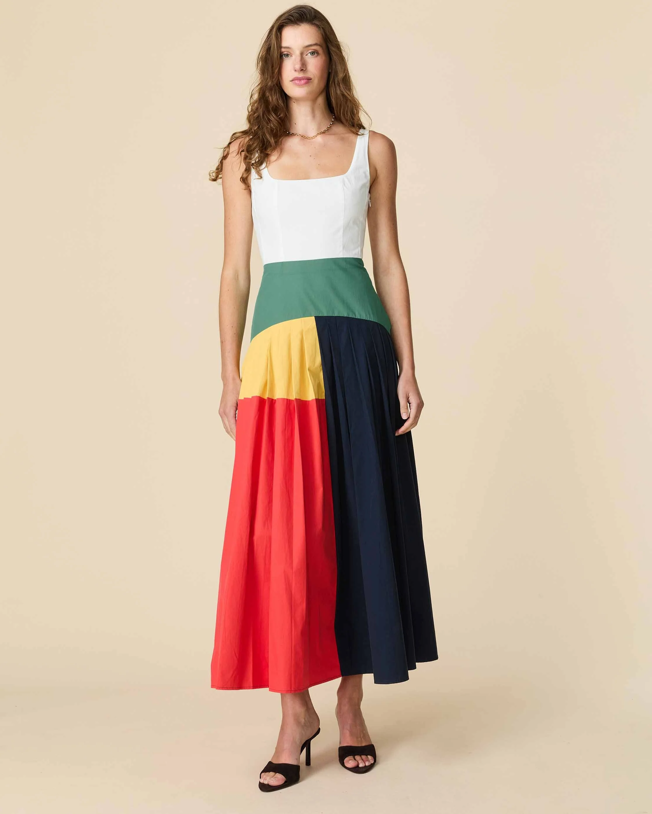Women's Cotton Poplin Pleated Dress Colorblock - Image 4