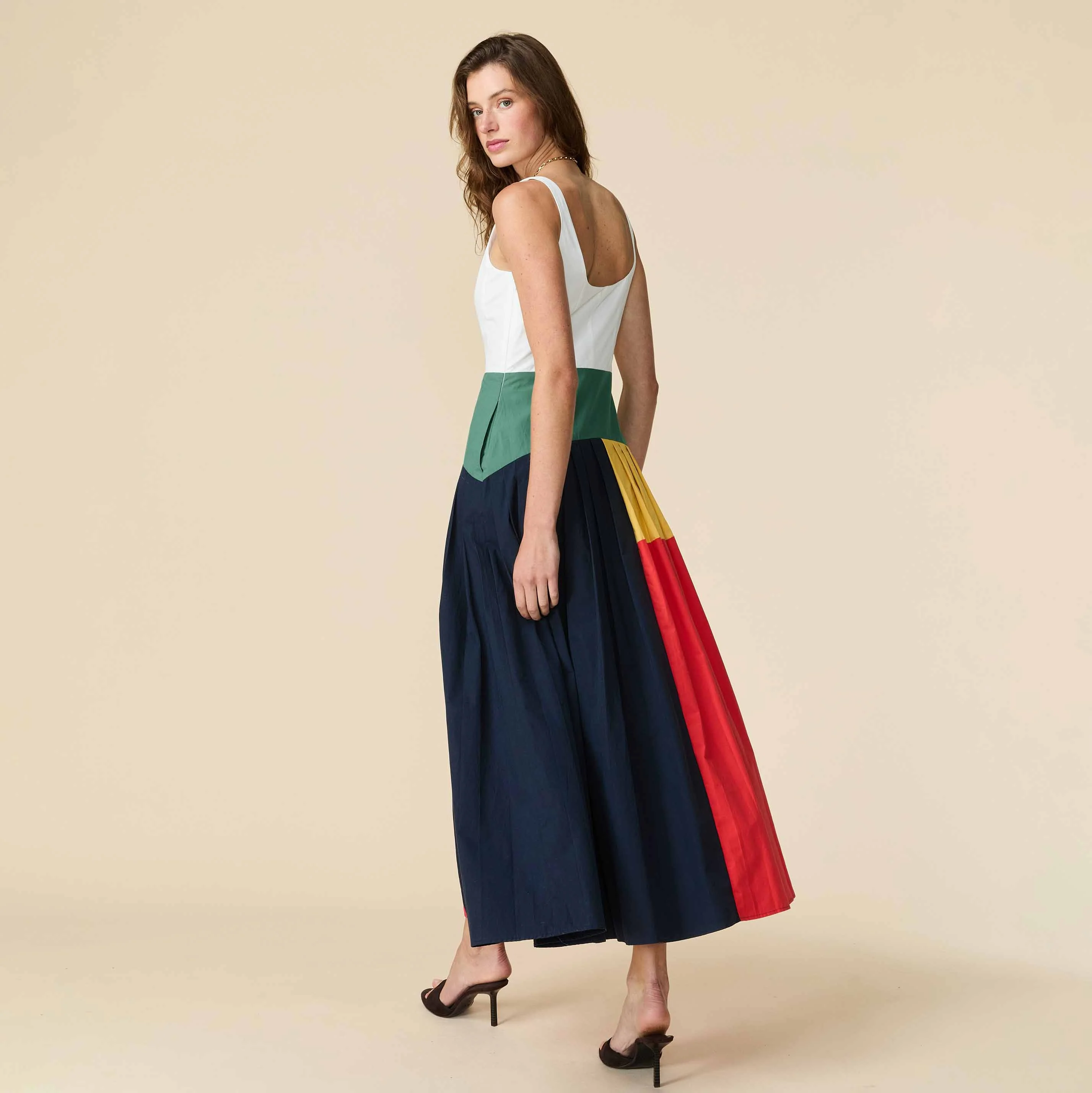 Women's Cotton Poplin Pleated Dress Colorblock - Image 9
