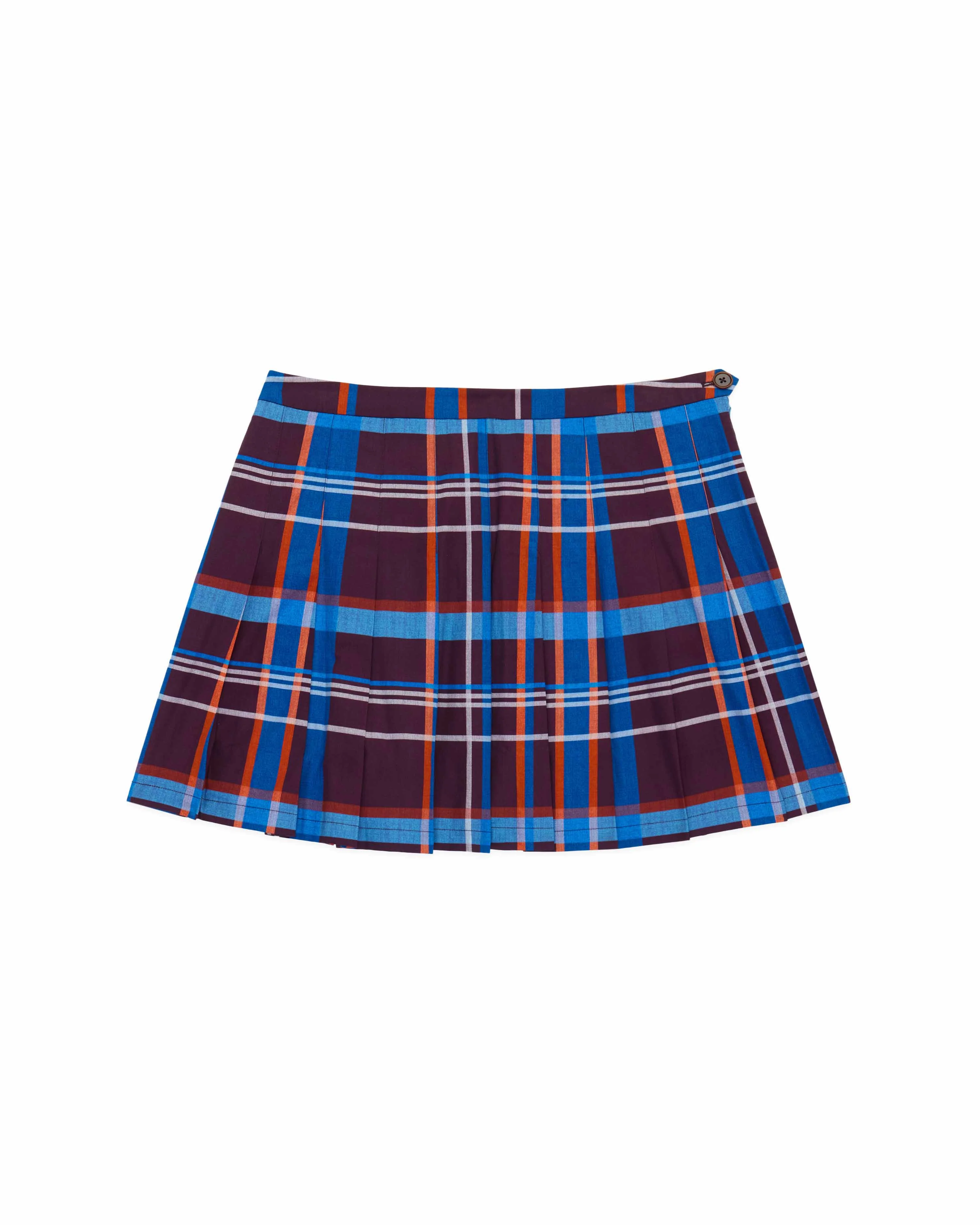 Women's Cotton Poplin Pleated Plaid Skirt Blue Brown Plaid - Image 8