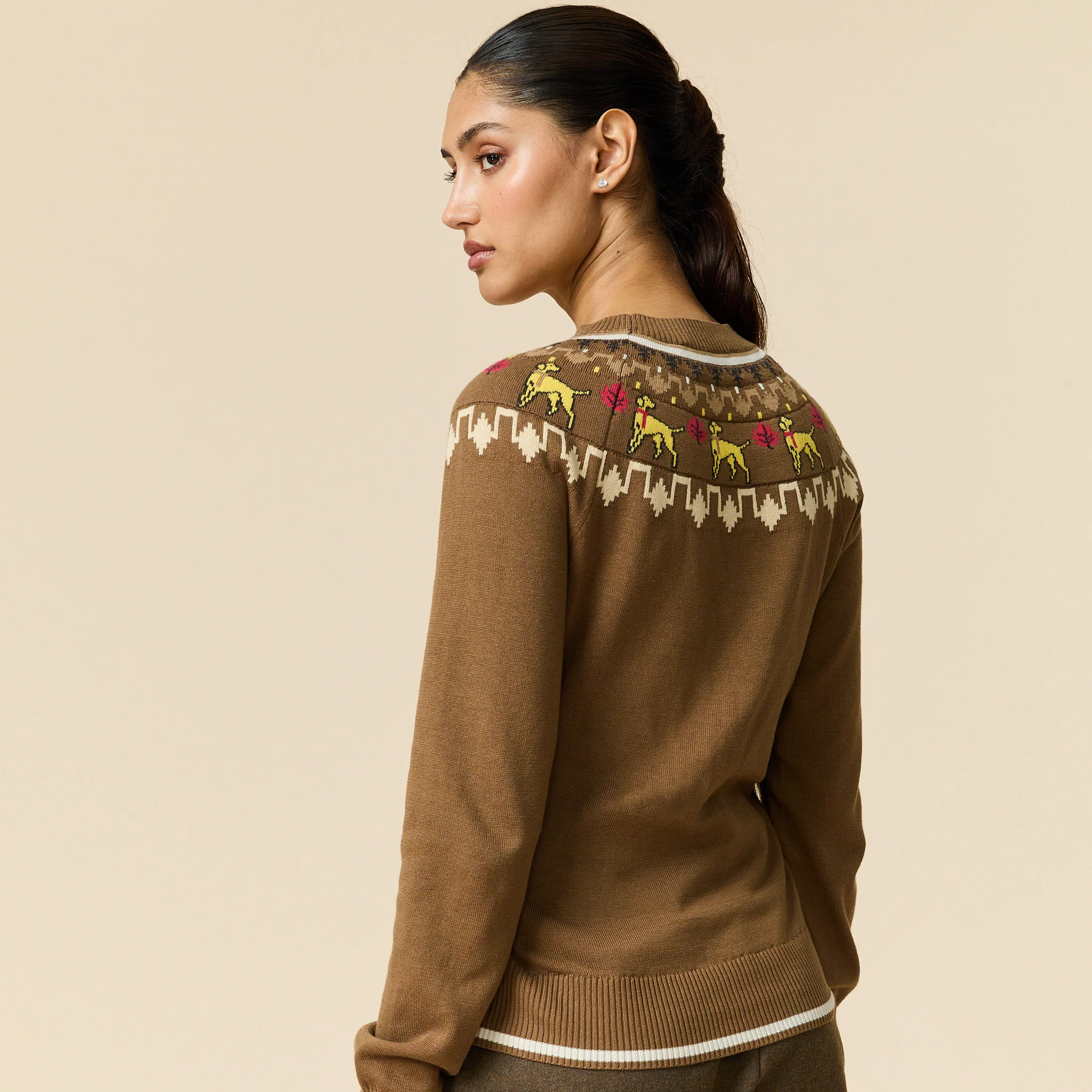 Women's Cotton Thanksgiving Fairisle Sweater Brown - Image 5