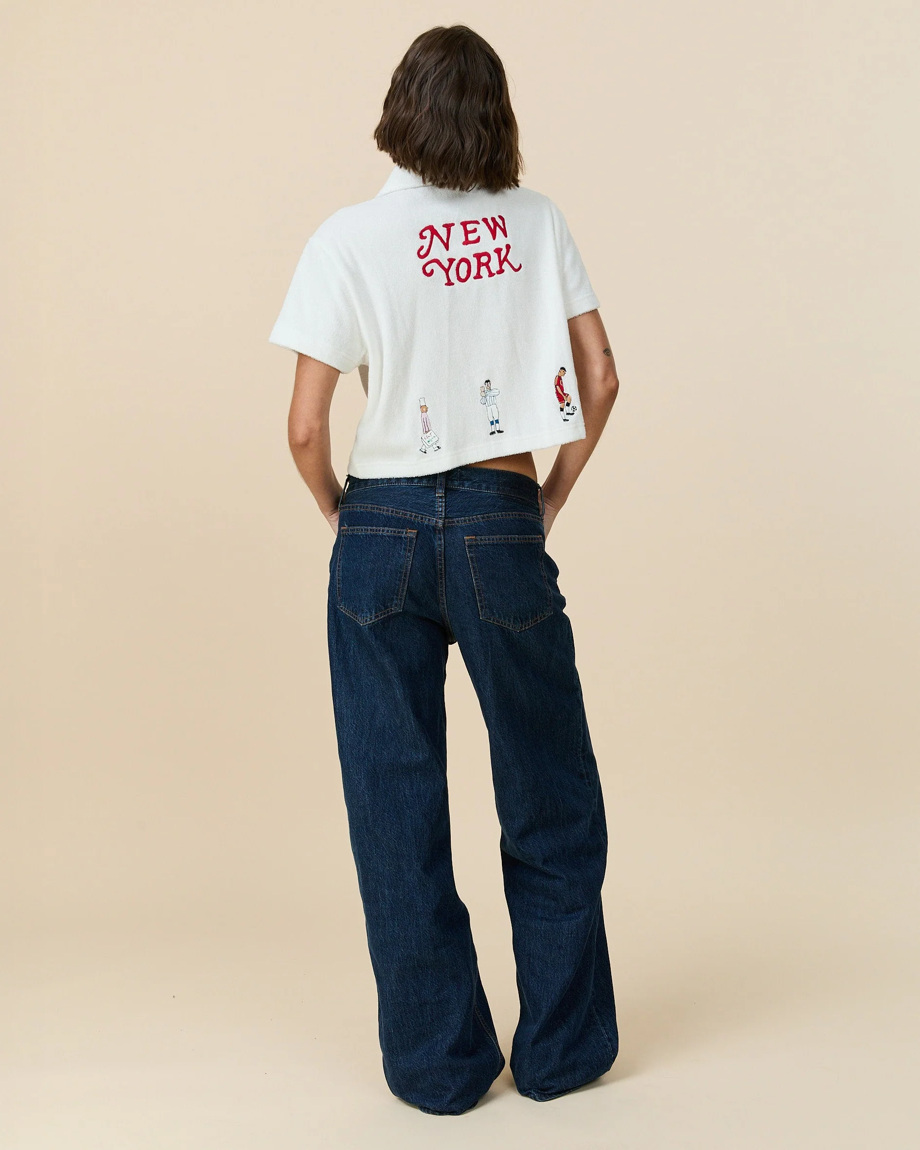 Women's Cropped Terry Zip Up Polo White - Image 4
