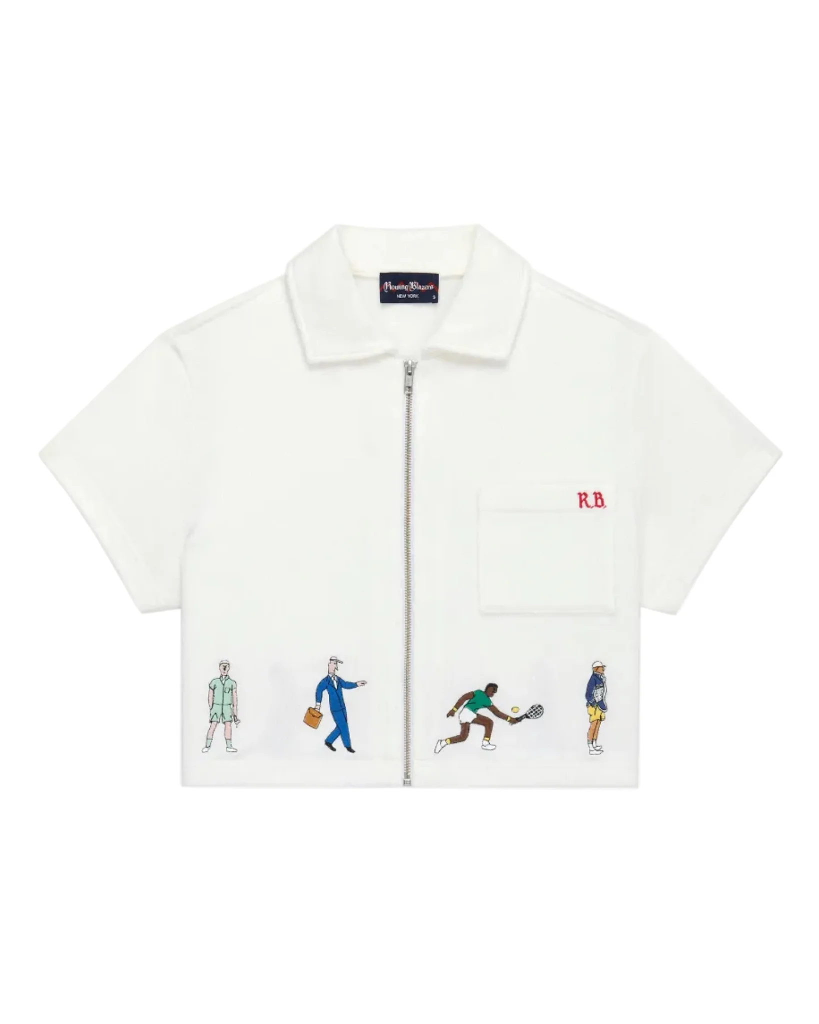 Women's Cropped Terry Zip Up Polo White - Image 6