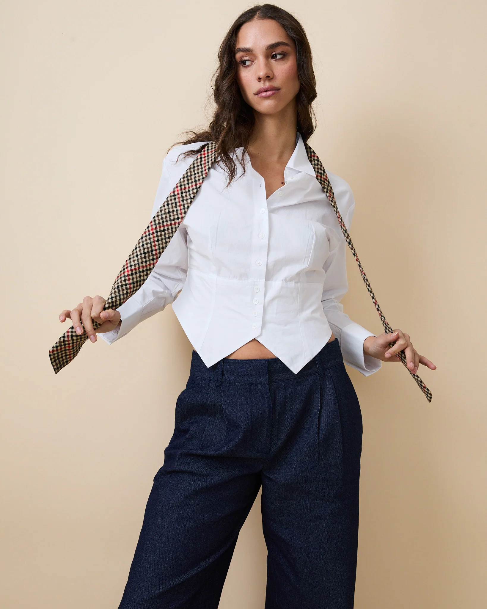 Women's Cummerbund Button Down Shirt White - Image 3