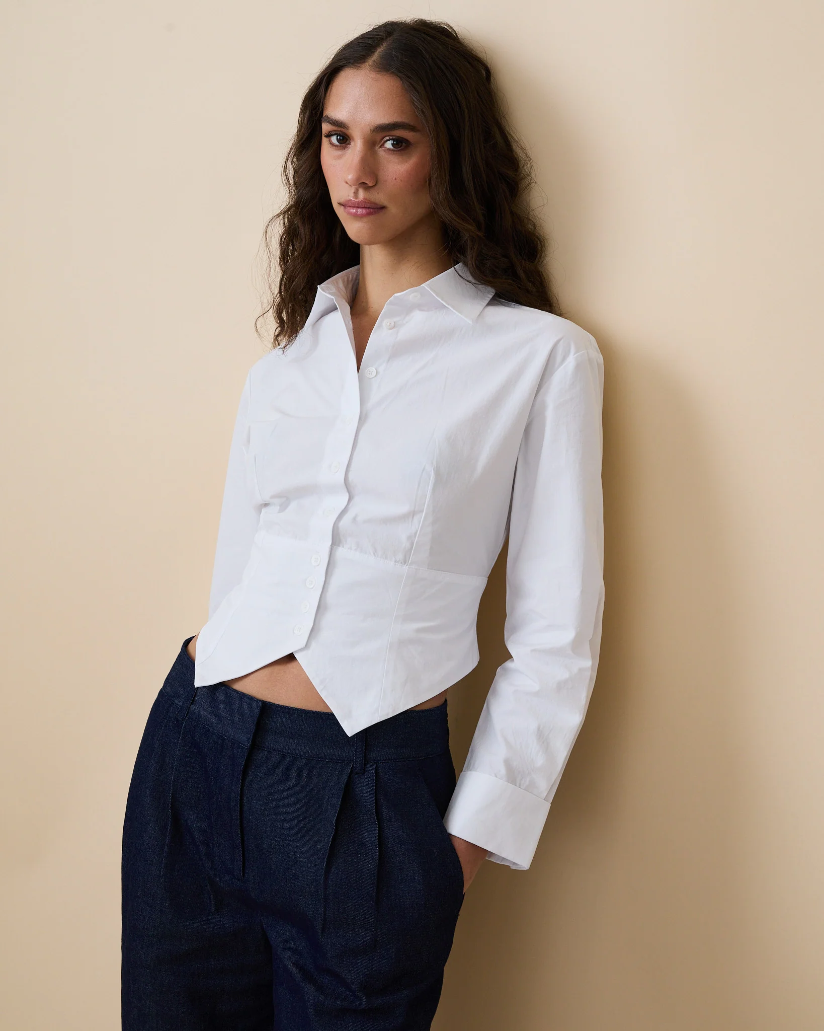 Women's Cummerbund Button Down Shirt White - Image 6