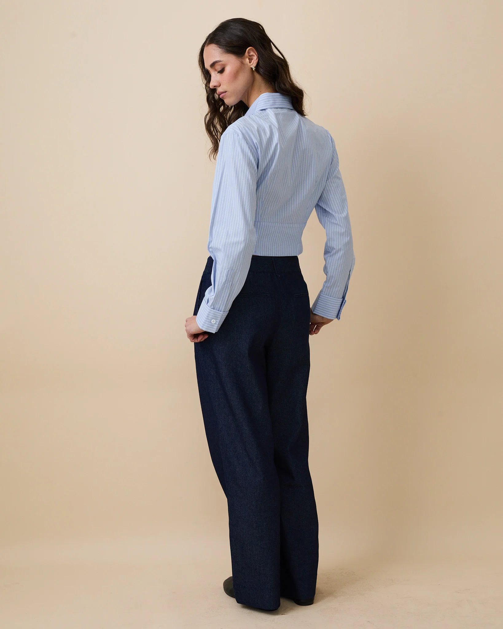 Women's Cummerbund Striped Button Down Shirt Blue - Image 6