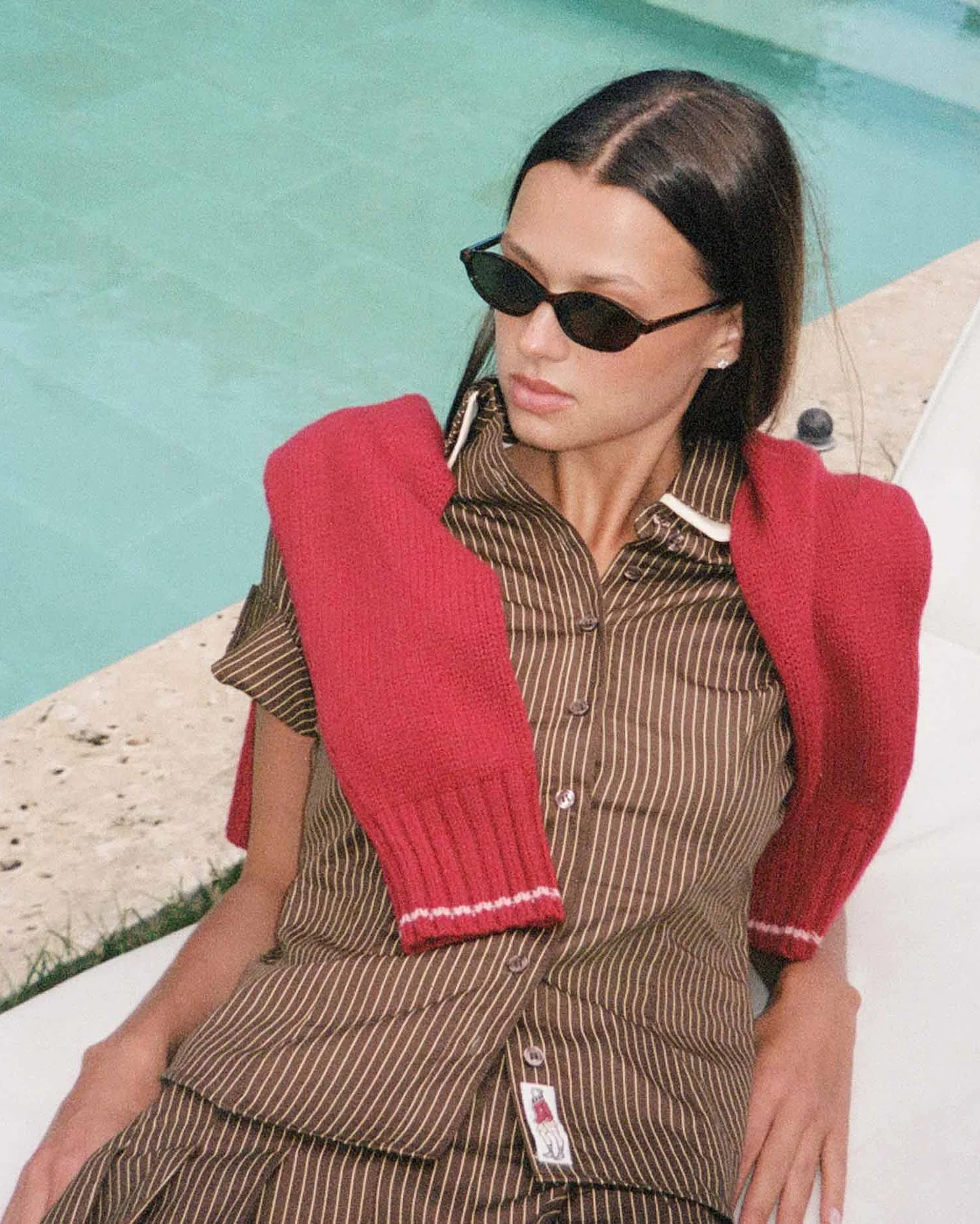 Women's Double Collar Button Down Brown and Yellow Stripe - Image 7