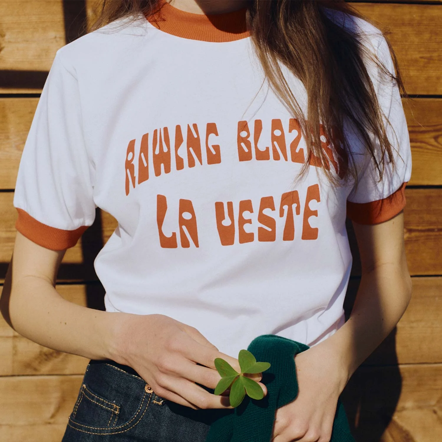 Women's Graphic Ringer Tee White and Orange - Image 3