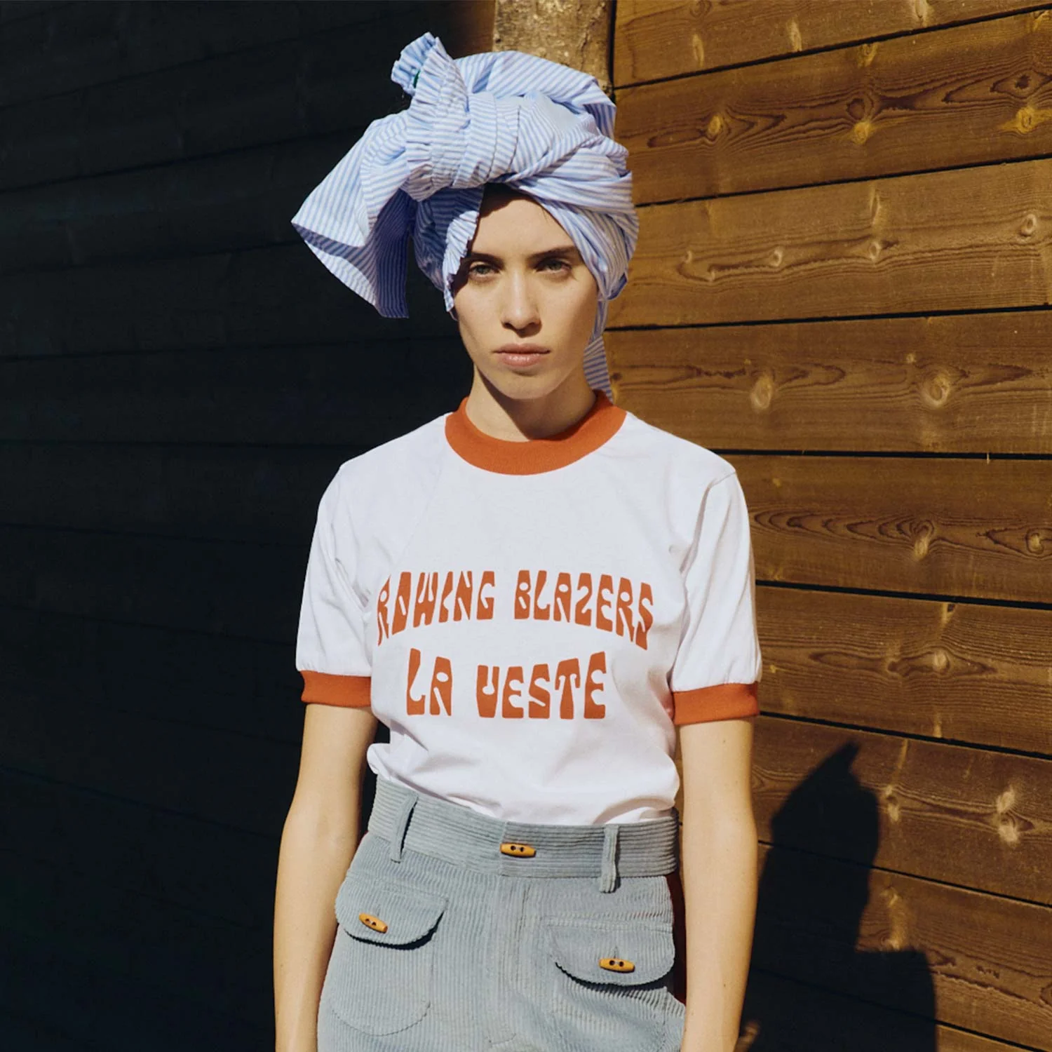 Women's Graphic Ringer Tee White and Orange - Image 4