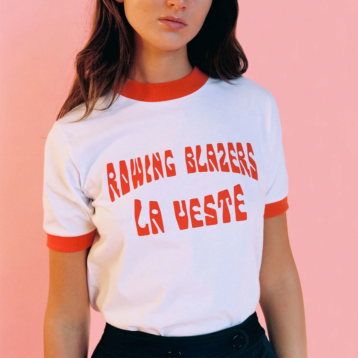 Women's Graphic Ringer Tee White and Orange - Image 6