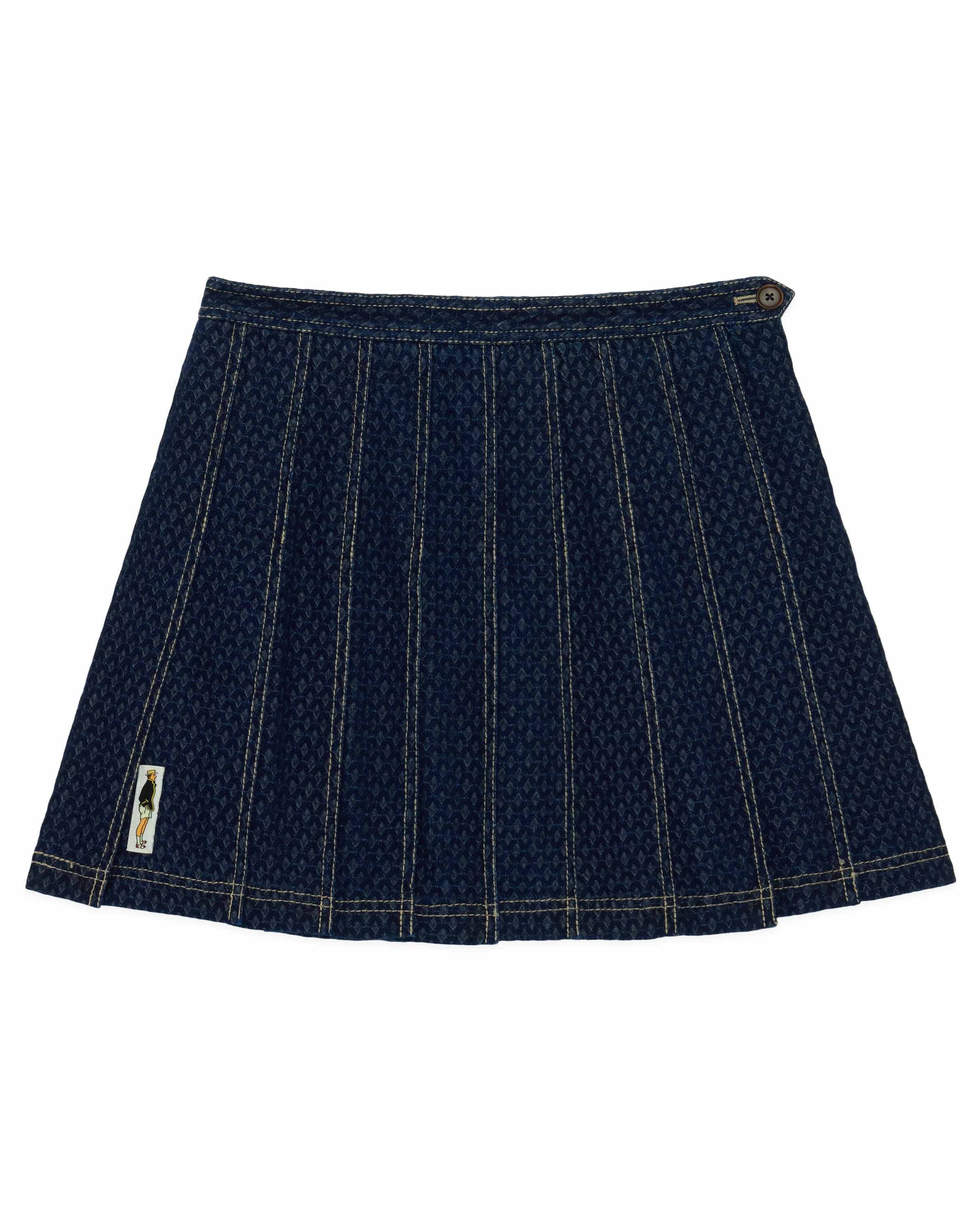 Women's Indigo Jacquard Denim Pleated Skirt Navy - Image 6