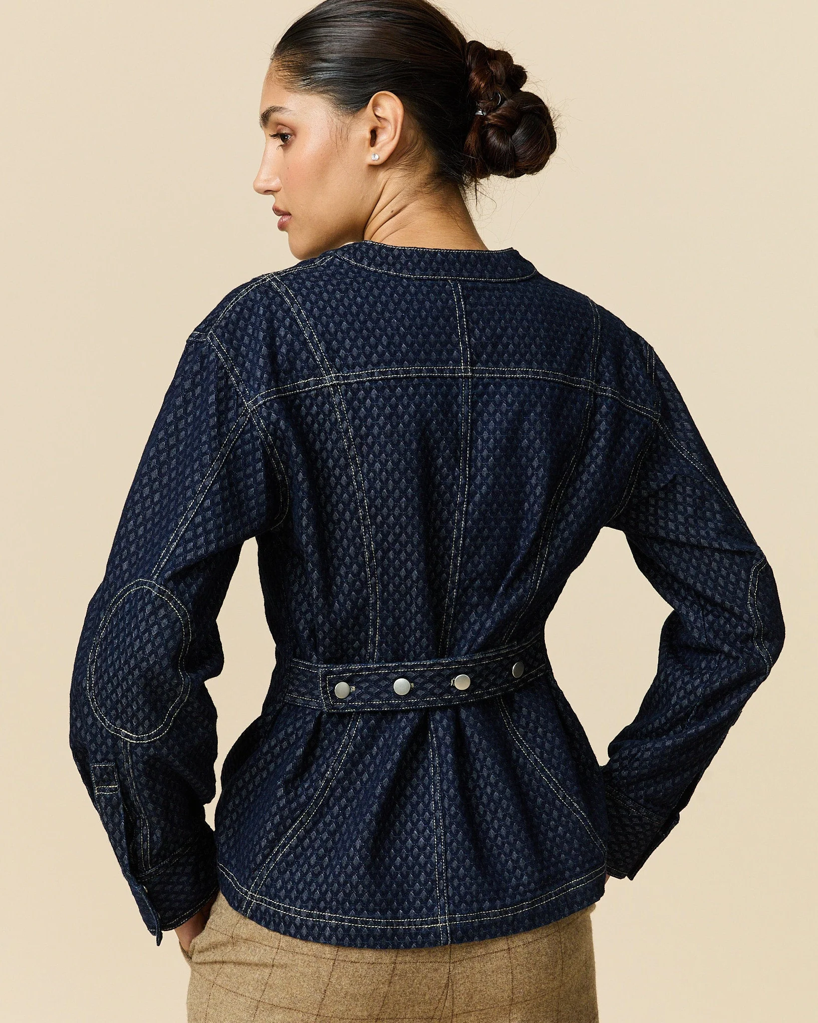 Women's Indigo Jacquard Denim Riding Jacket Navy - Image 3