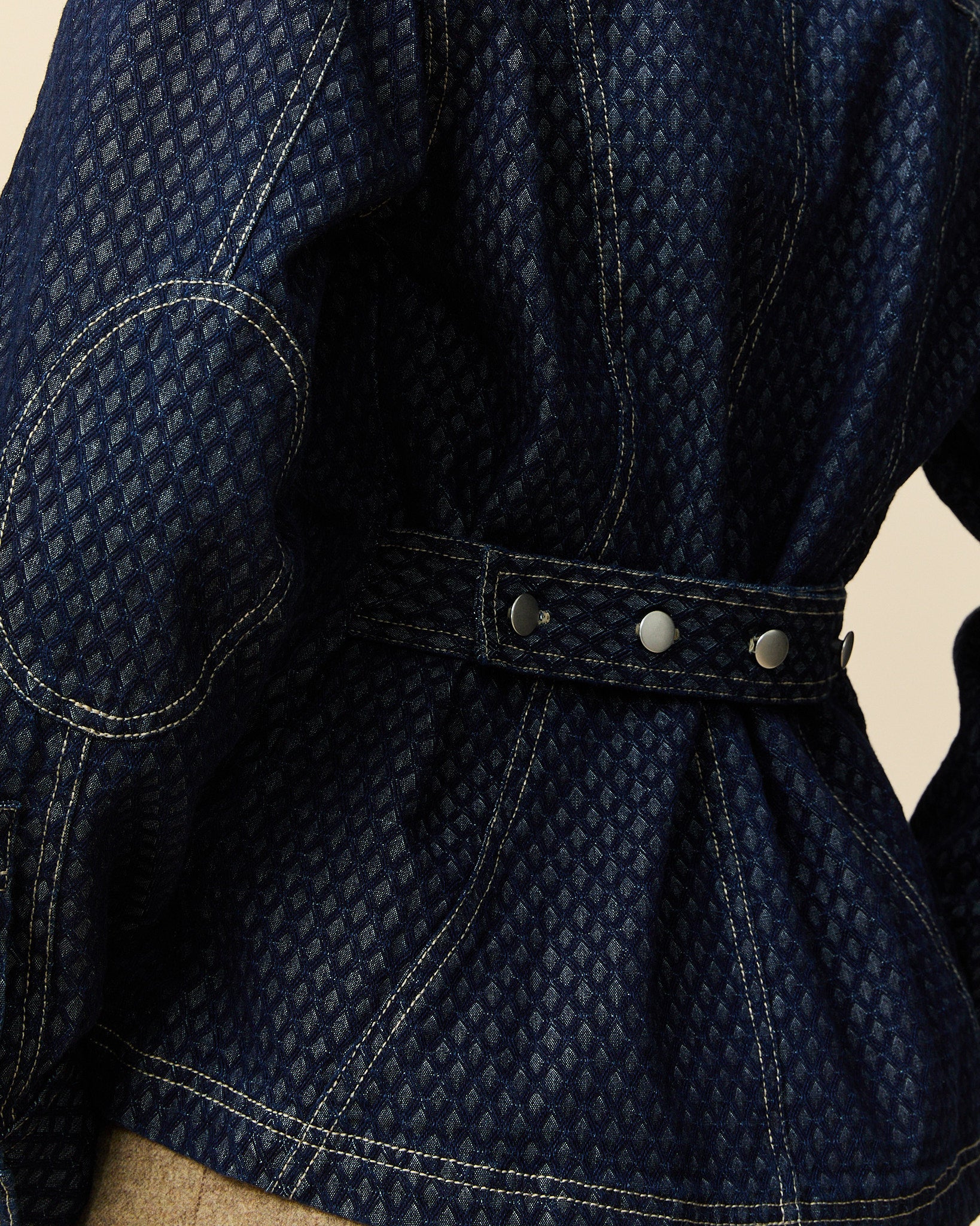 Women's Indigo Jacquard Denim Riding Jacket Navy - Image 6