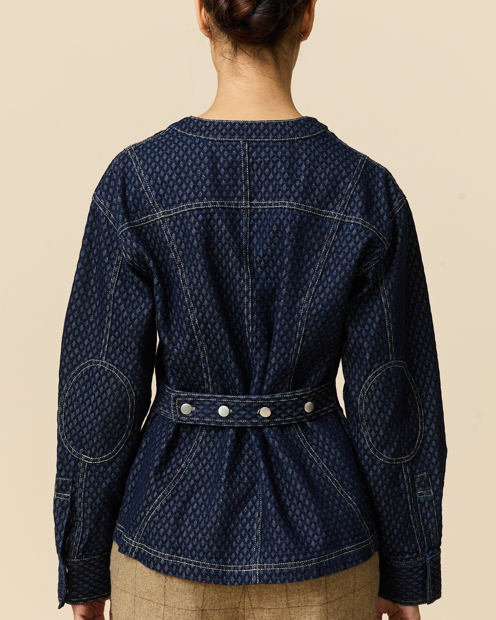 Women's Indigo Jacquard Denim Riding Jacket Navy - Image 7