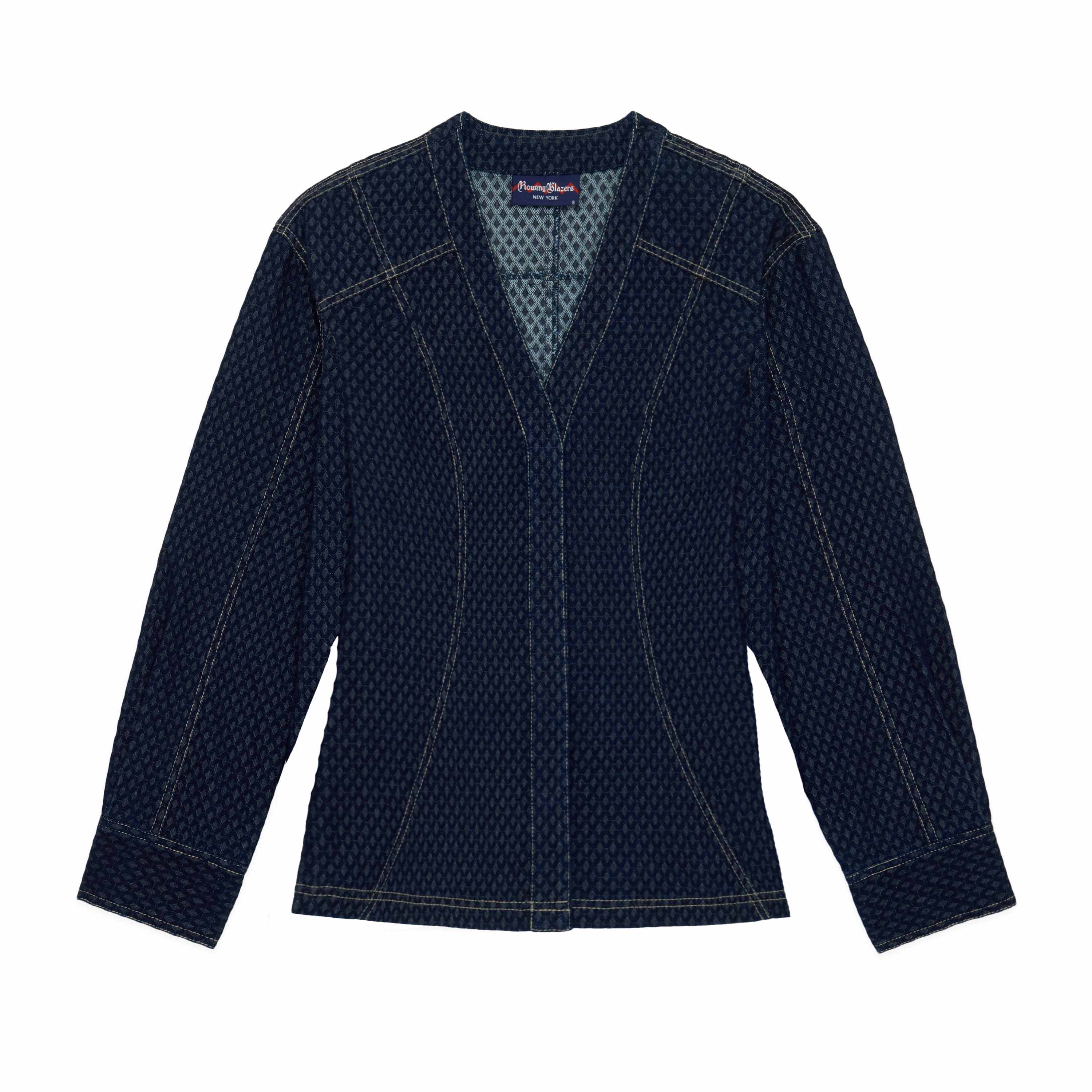 Women's Indigo Jacquard Denim Riding Jacket Navy - Image 8