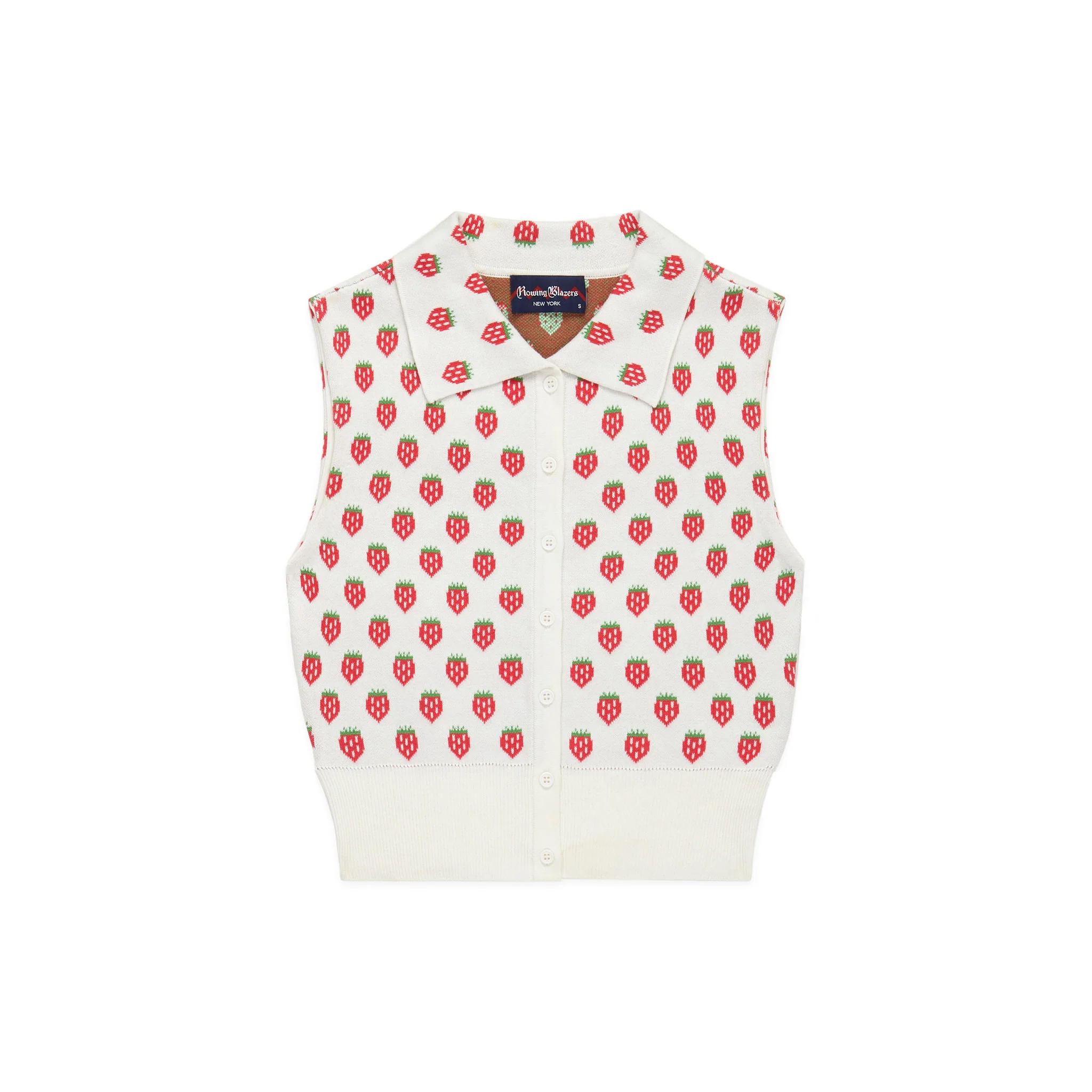 Women's Knit Collared Button Up Tank Strawberry