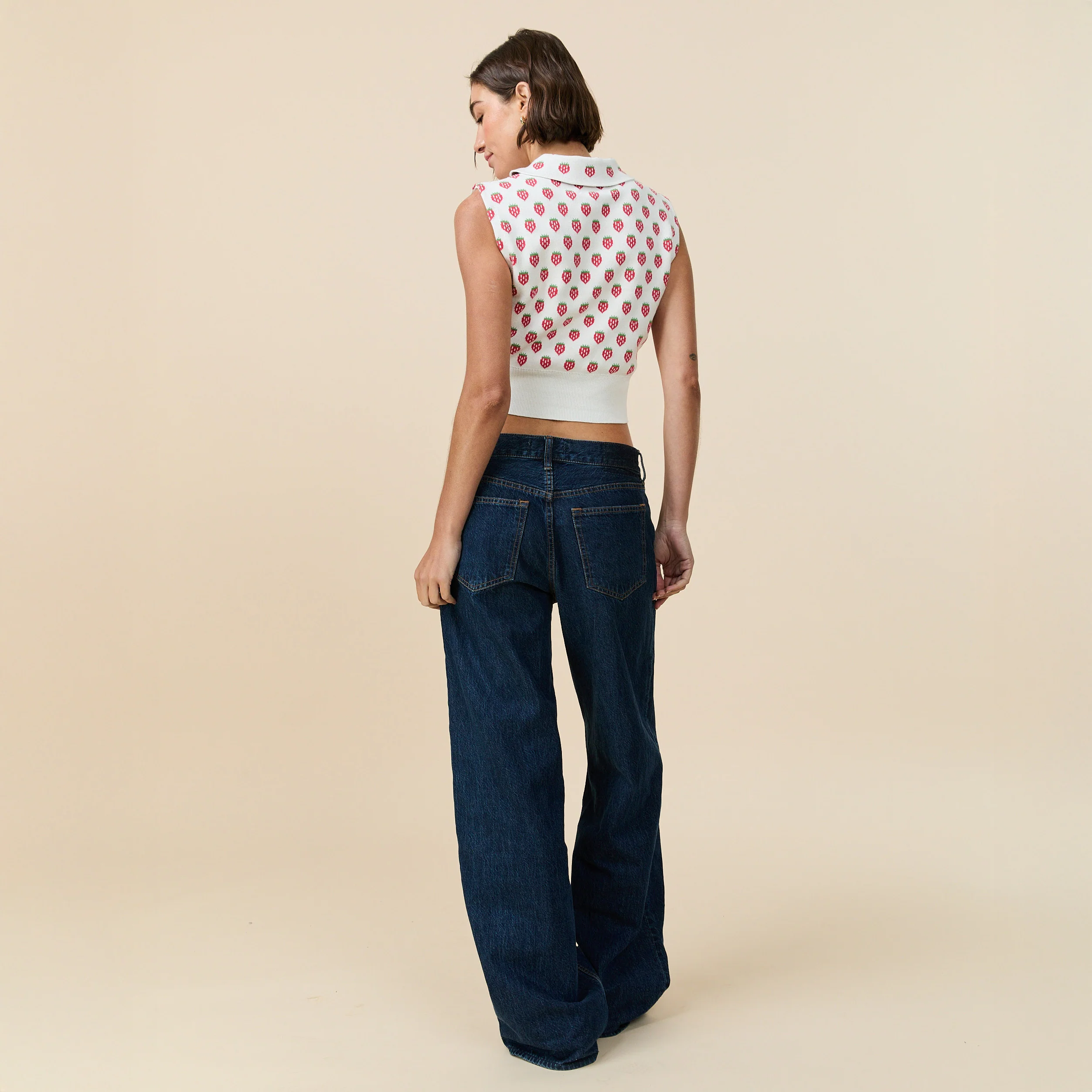 Women's Knit Collared Button Up Tank Strawberry - Image 5