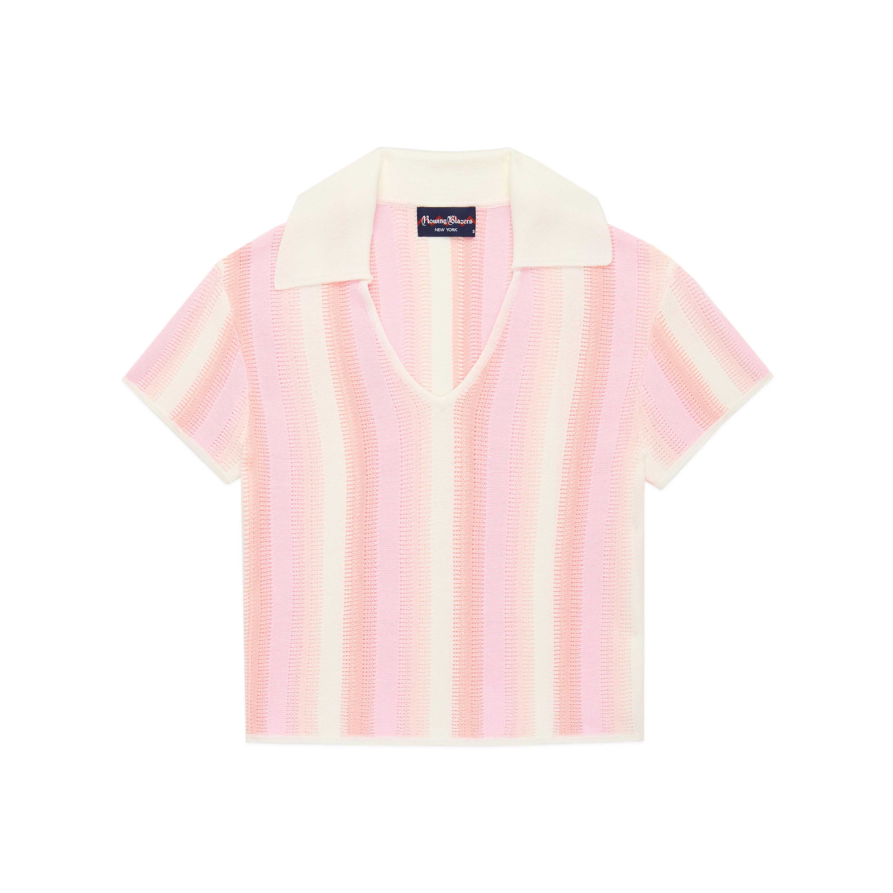 Women's Knit Cropped Polo Top Light Pink