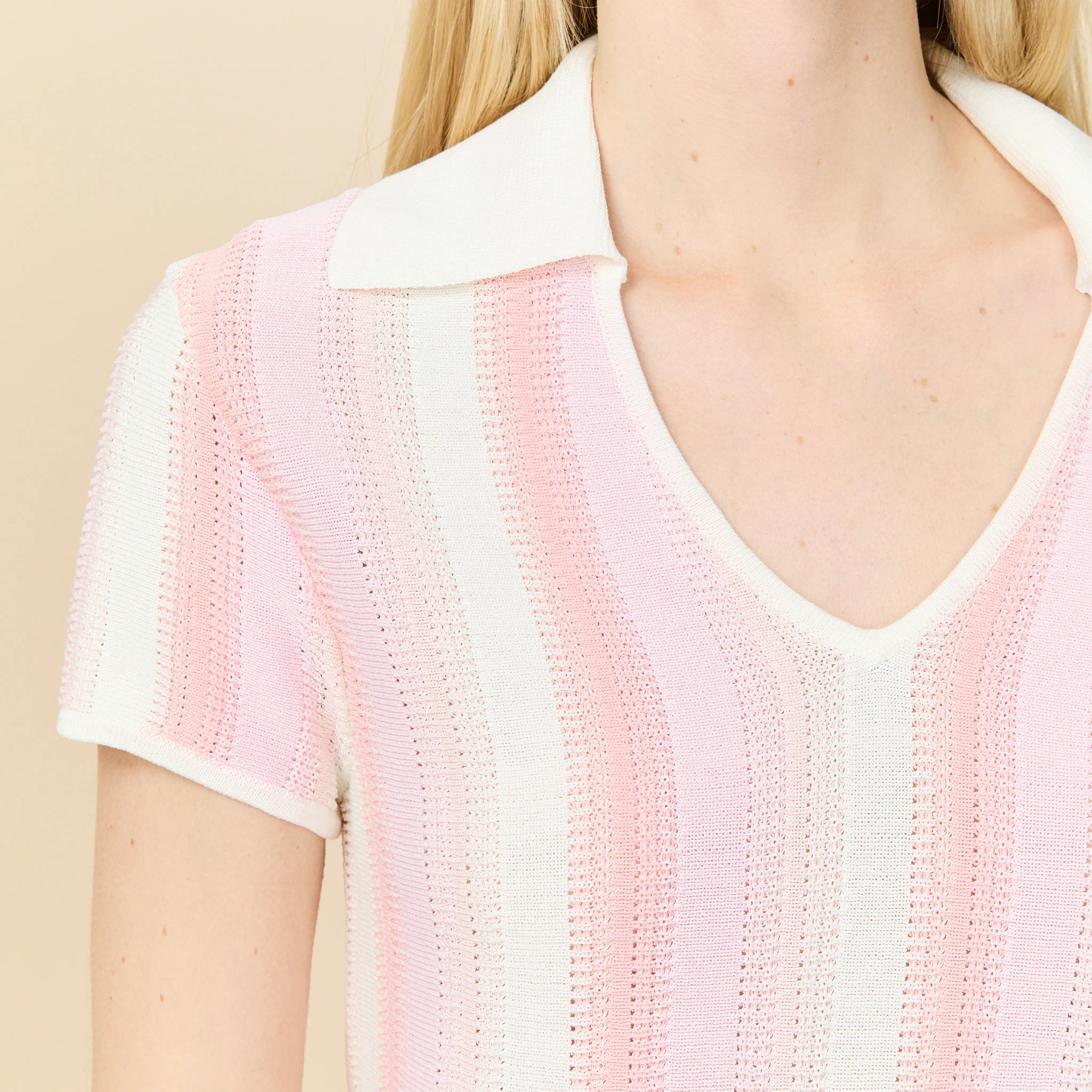Women's Knit Cropped Polo Top Light Pink - Image 3